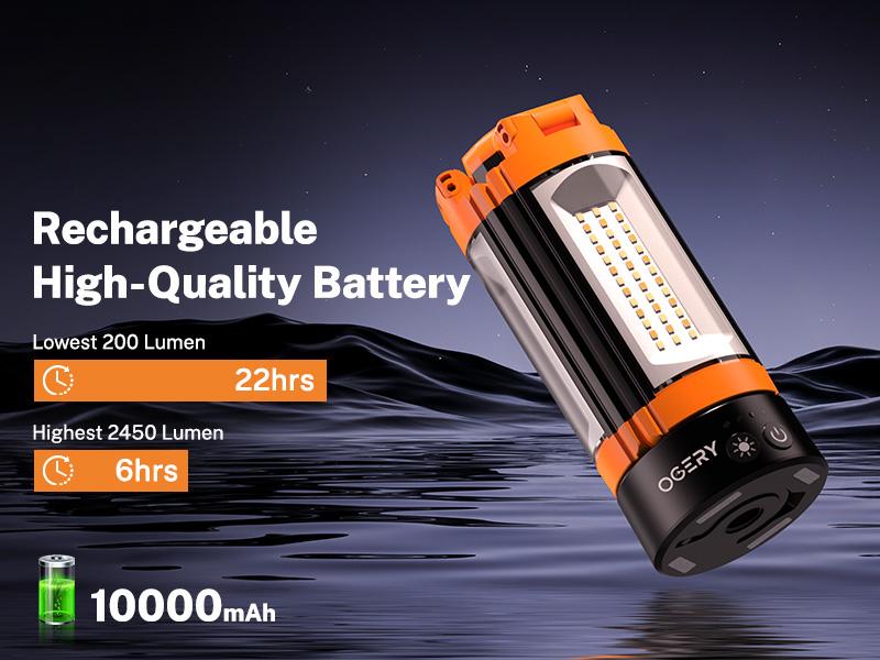 OGERY 10000/18000mAh Camping Light with  Remote Control & Power Bank - Rechargeable 2200 Lumens Dimmable Work Light, Emergency Light & Detachable Tripod (1.75-6.5 Ft) for Outdoor, Hiking, Home & Emergency #Summervibes