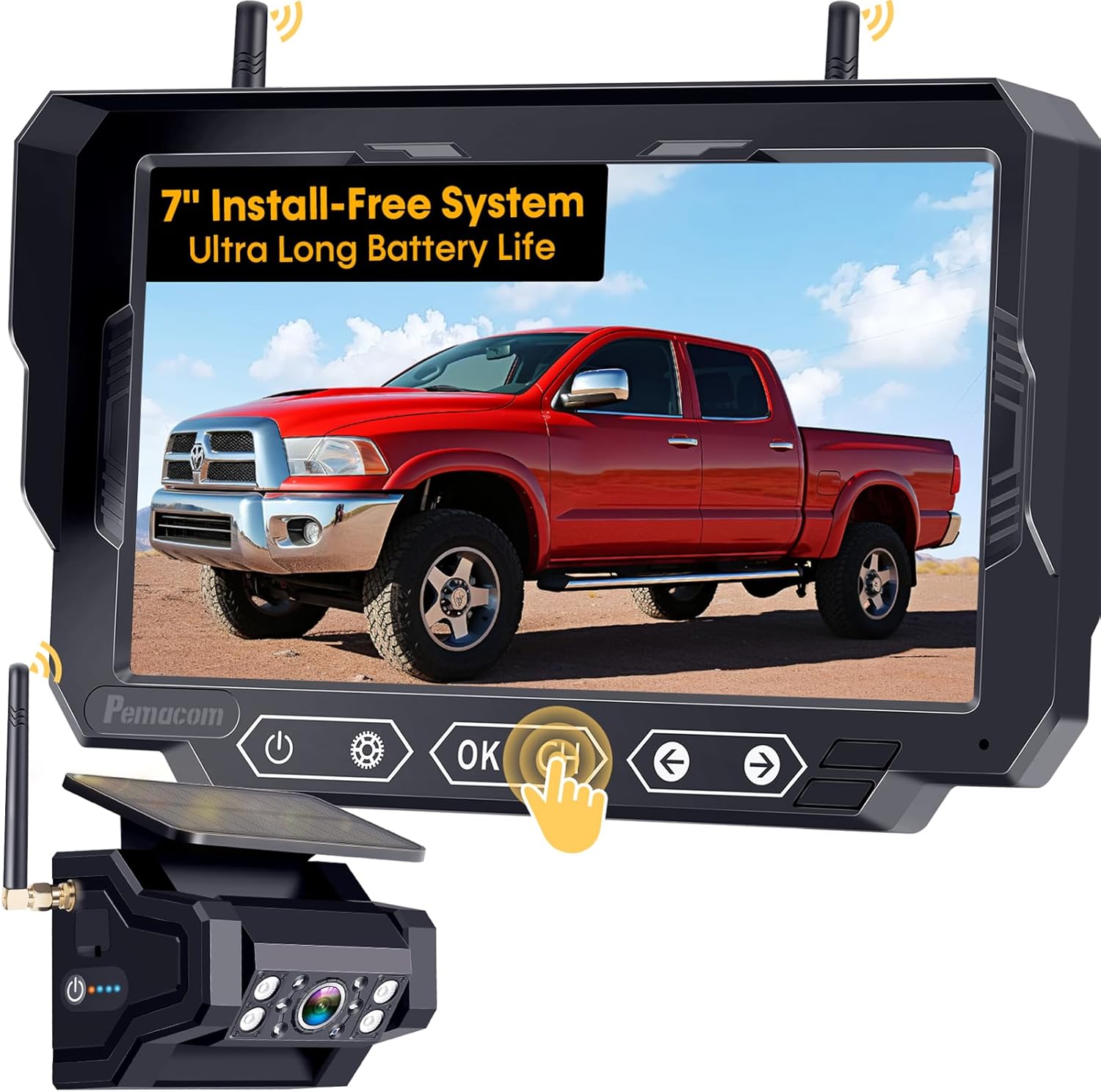 💥Today Only⚡Magnetic Solar Wireless Backup Camera: 7" Portable 1 Min Easy Install