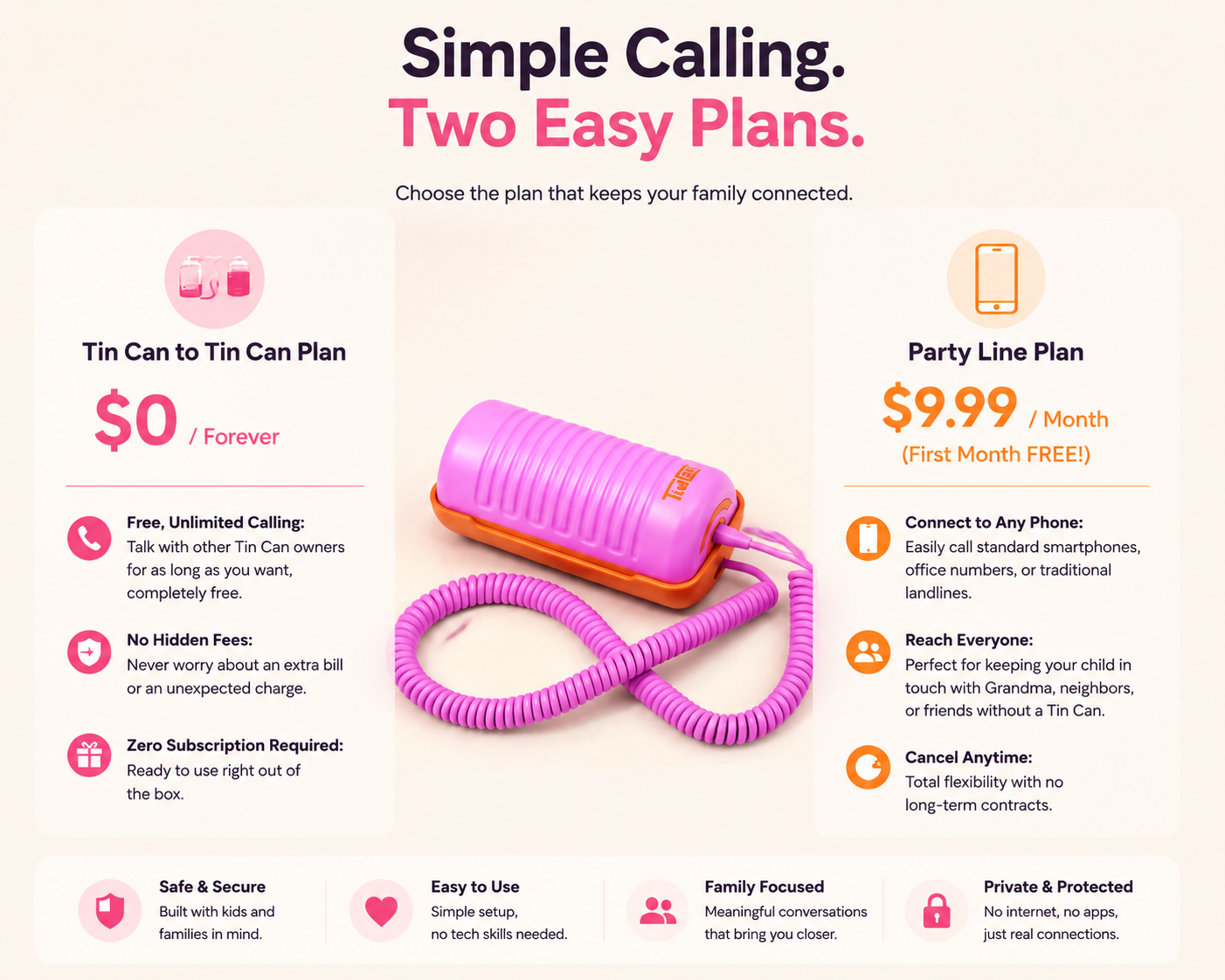 👑 [Screen-Free Solution] Tin Can WiFi Landline Phone for Kids – Smart App-Free Kid-Friendly Home Telephone | Parental Control, Unlimited Free Can-to-Can Calls