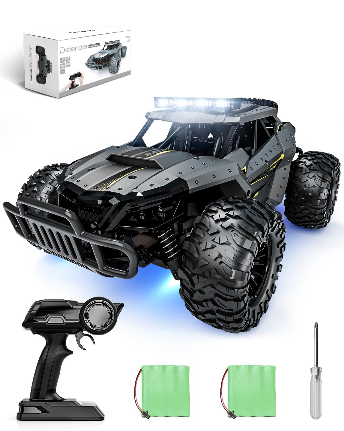 Tecnock Remote Control Car, 1:16 Scale 20 Km/h Fast Adult RC Car, 2.4GHz Off-road RC Truck Toys with LED Front Lights and Rechargeable Battery, Christmas Gift, Birthday Gift for Boys or Adults Aged 8-12 years old