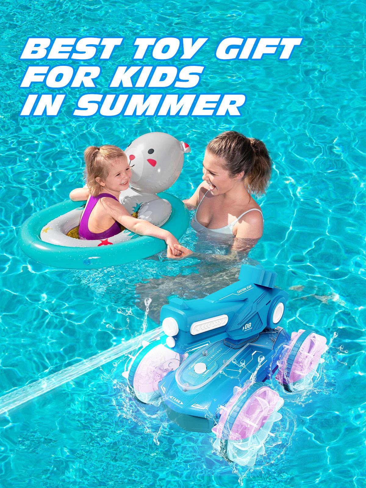 【No watch】Tecnock  Amphibious RC Car Tank, RC Car with Waterproof Remote Control, RC Stunt Car with LED Lights, Pool Toys, Summer Beach Toys, Gifts for Boys ,Girls