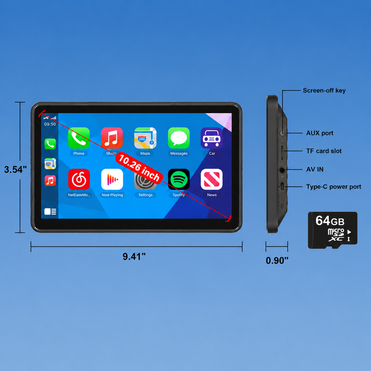PASLDA 10.26" Smart Wireless CarPlay Screen with 4K Dash Cam | 3-in-1 Portable Car Stereo with IPS Touchscreen & Backup Camera