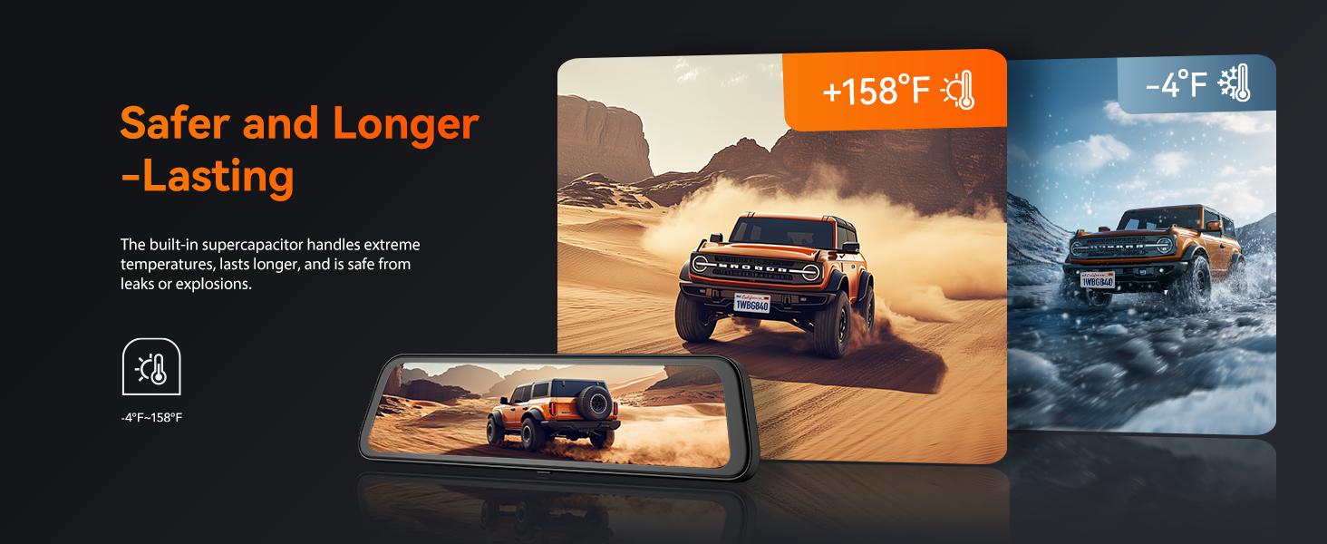 【FathersDayGift】WOLFBOX G840S 12" 4K Mirror Dash Cam with 5.8GHz WiFi & GPS Tracking, Dual Cameras, Night Vision, 32GB Card, 170&deg; Front & 140&deg; Rear Lenses, 24-Hour Parking Monitor, TikTokShopHolidayHaul - Automotive Video Recorder