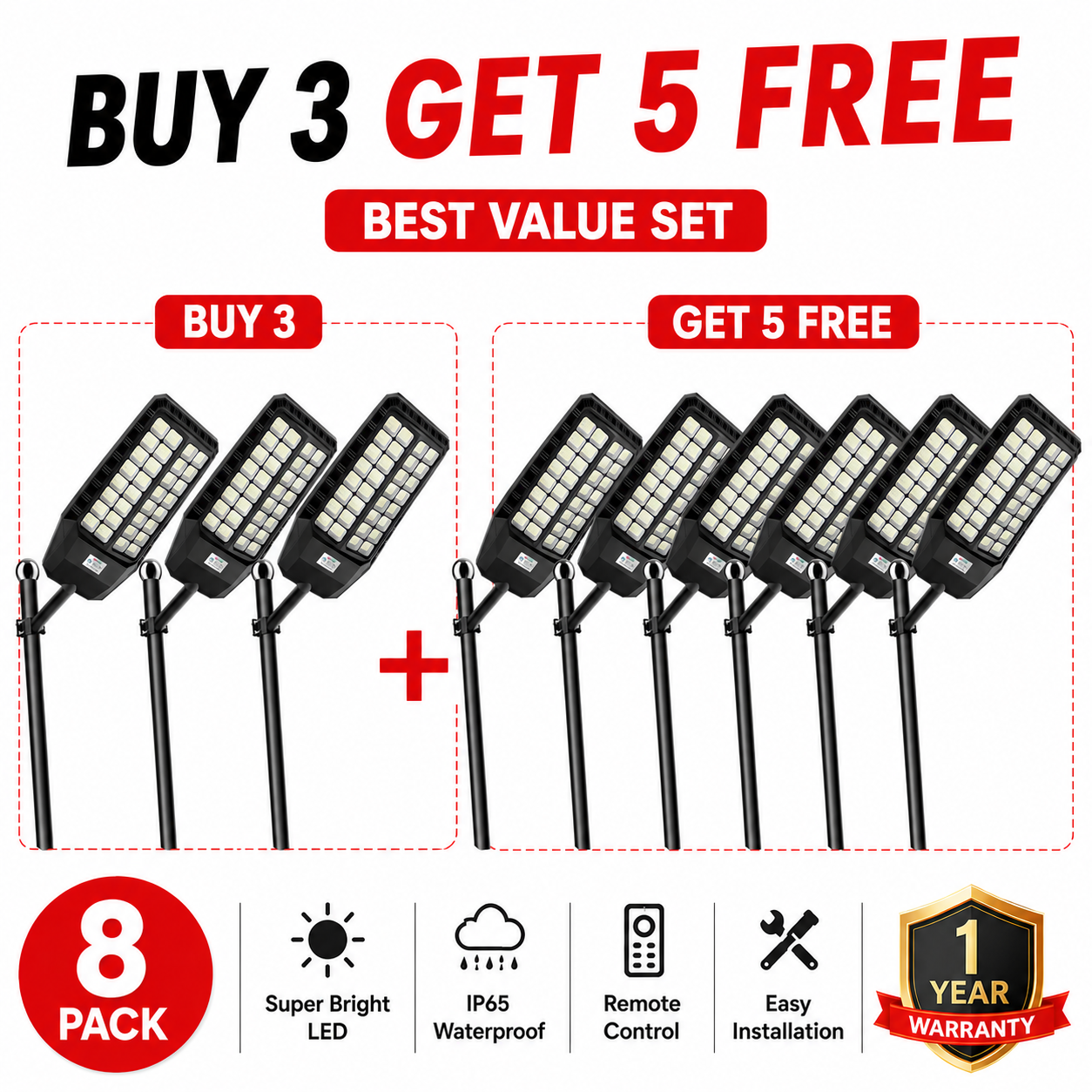 🔥 Super Bright Solar Street Light – Motion Sensor LED Outdoor Security Light with Remote, 3 Modes, IP65 Waterproof for Garden & Driveway | Buy More Save More