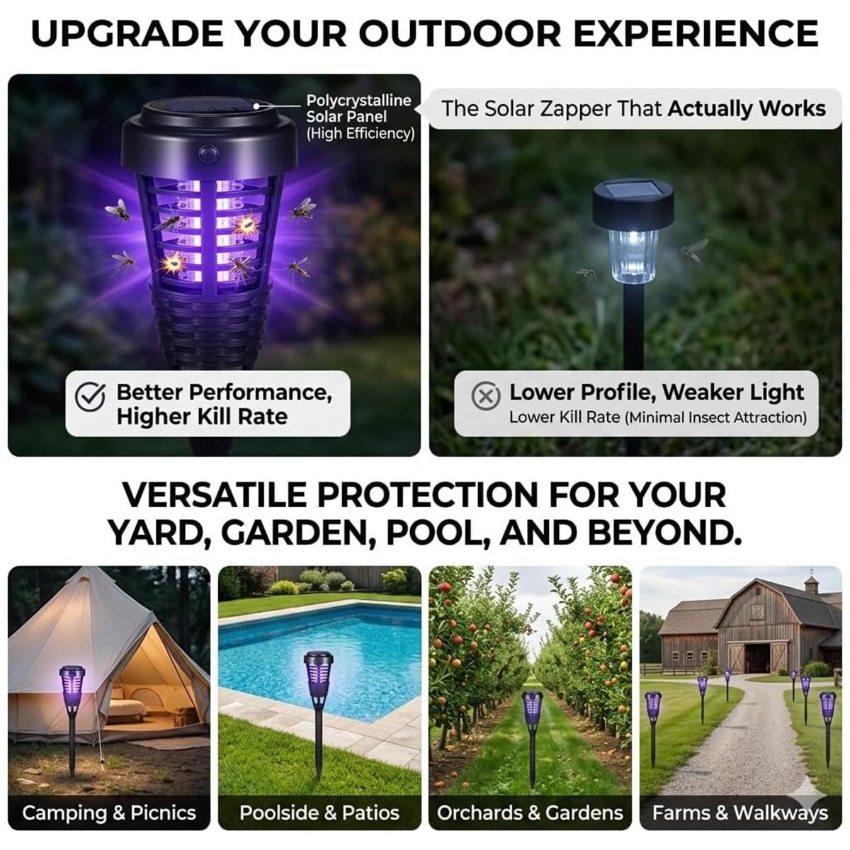 2PCS Solar Bug Zapper Outdoor, Waterproof Mosquito Killer Lamp,Rattan Style Decorative Design, LED Garden Stake Light with Purple Zapping, Auto On/Off, Mosquito Trap to Repel Gnat Small Flying Insect, for Patio, Yard, Lawn, Garden, Porch and Camping