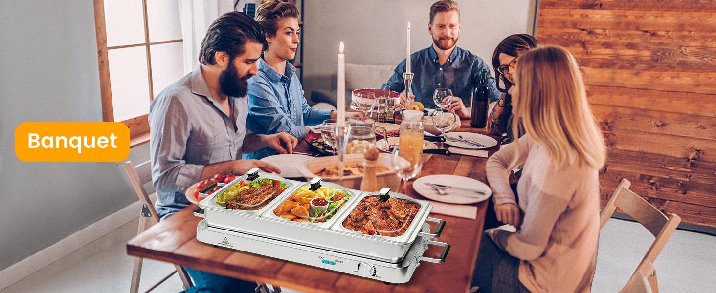 COSTWAY Buffet Servers and Warmers, 2 in 1 Electric Warming Tray, Stainless Steel Chafing Dish with Temperature Control, 3 Serving Trays, 4.5/8 Qt Food Warmers Station for Parties Banquets Events, Dishwasher Safe, 4th of july decor, dad gift COSTWAY Buffet Servers and Warmers, 2 in 1 Electric Warming Tray, Stainless Steel Chafing Dish with Temperature Control, 3 Serving Trays, 4.5/8 Qt Food Warmers Station for Parties Banquets Events, Dishwasher Safe, 4th of july decor, dad gift