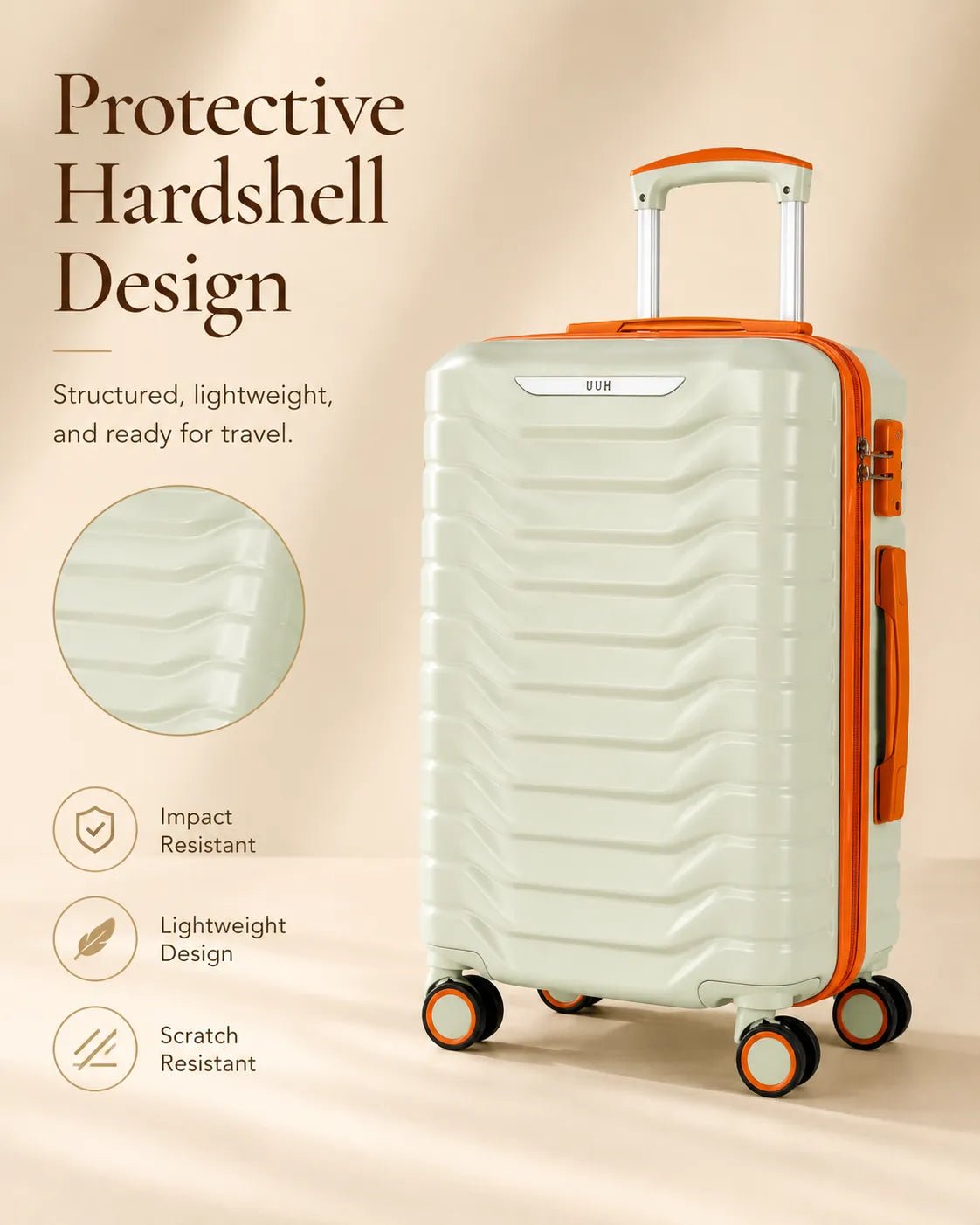 UUH 7 Piece Luggage Set Light Sage Green Hardshell Suitcases - UUH OFFICIAL - Luggage Set - UUH OFFICIAL