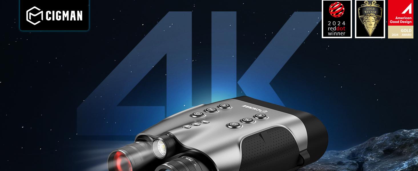 CIGMAN 4K Night Vision Goggles for Adults, Infrared Binoculars, 52MP Photo, With 5000mAh RechargeableBattery, 4" HD Screen & 64GB Card, For Hunting, Camping,Surveillance,Outdoor Enthusiasts, Gift, CNVPRO