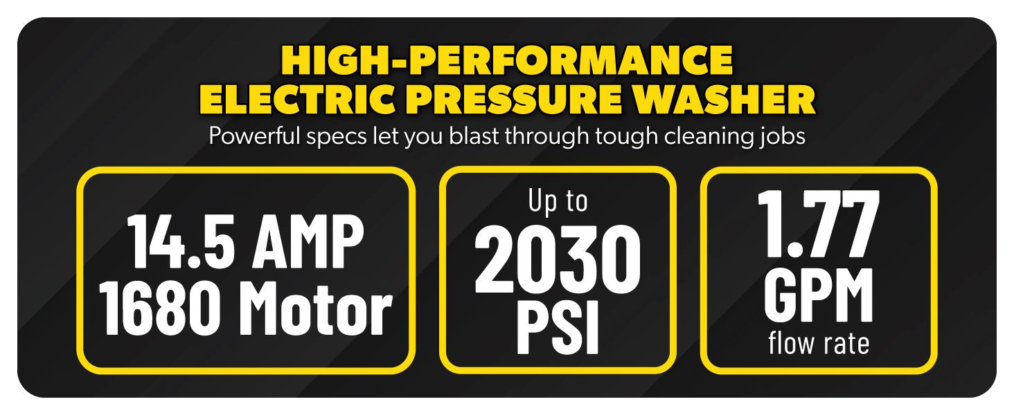 Chemical Guys ProFlow PM2000 Pro Electric High Pressure Washer - 2030 PSI, 1.77 GPM, Compact Lightweight Portable Design, Spray Gun, 4 Nozzles, Hose & Wand Pressure Washer Accessories for Auto Detailing, Home Cleaning, Portable Pressure Washer