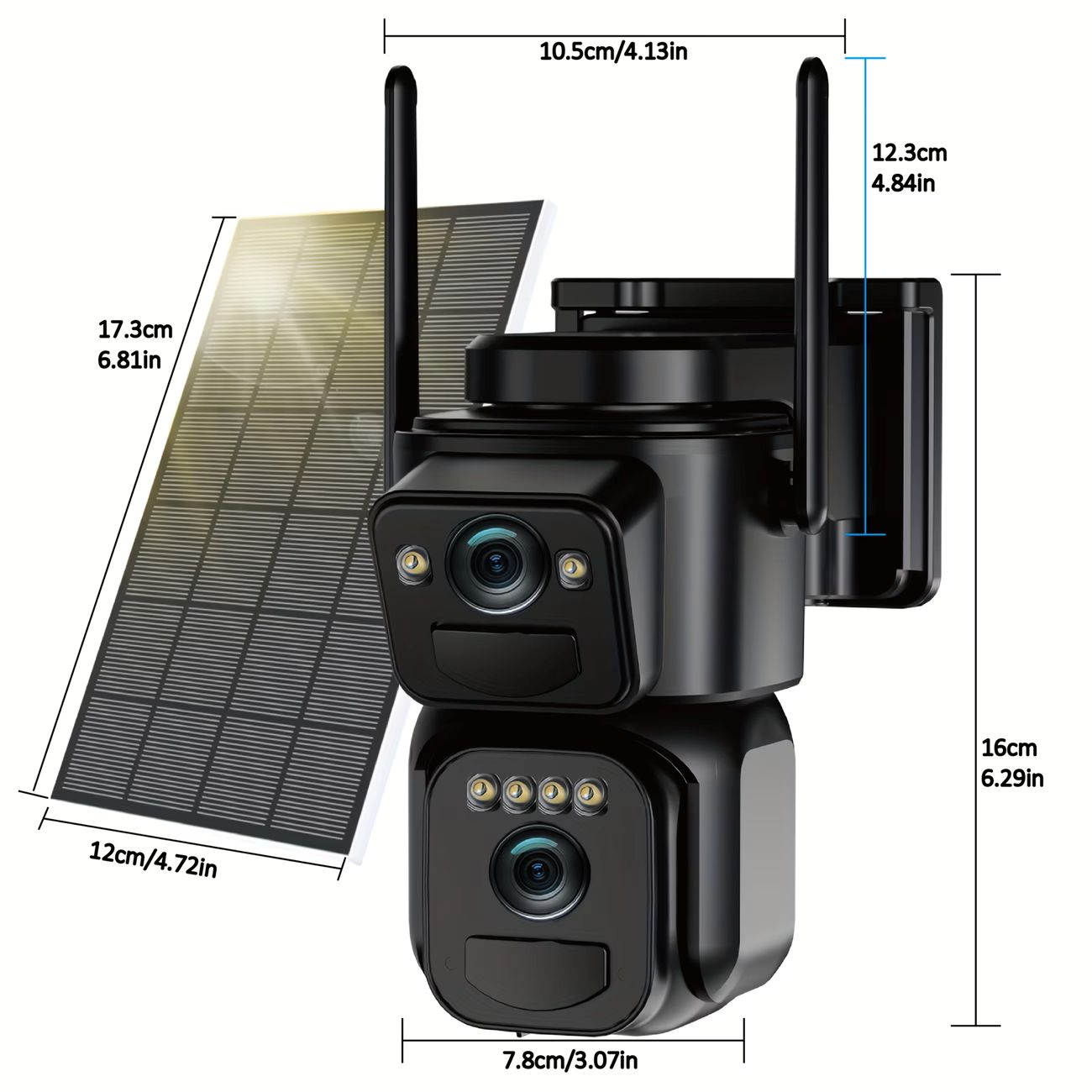 💥 Hot Deal! ⚡ Solar Security Camera 🔐🌞 IP66 Waterproof, Dual Lens, 360° Rotation, Night Vision & Two-Way Audio