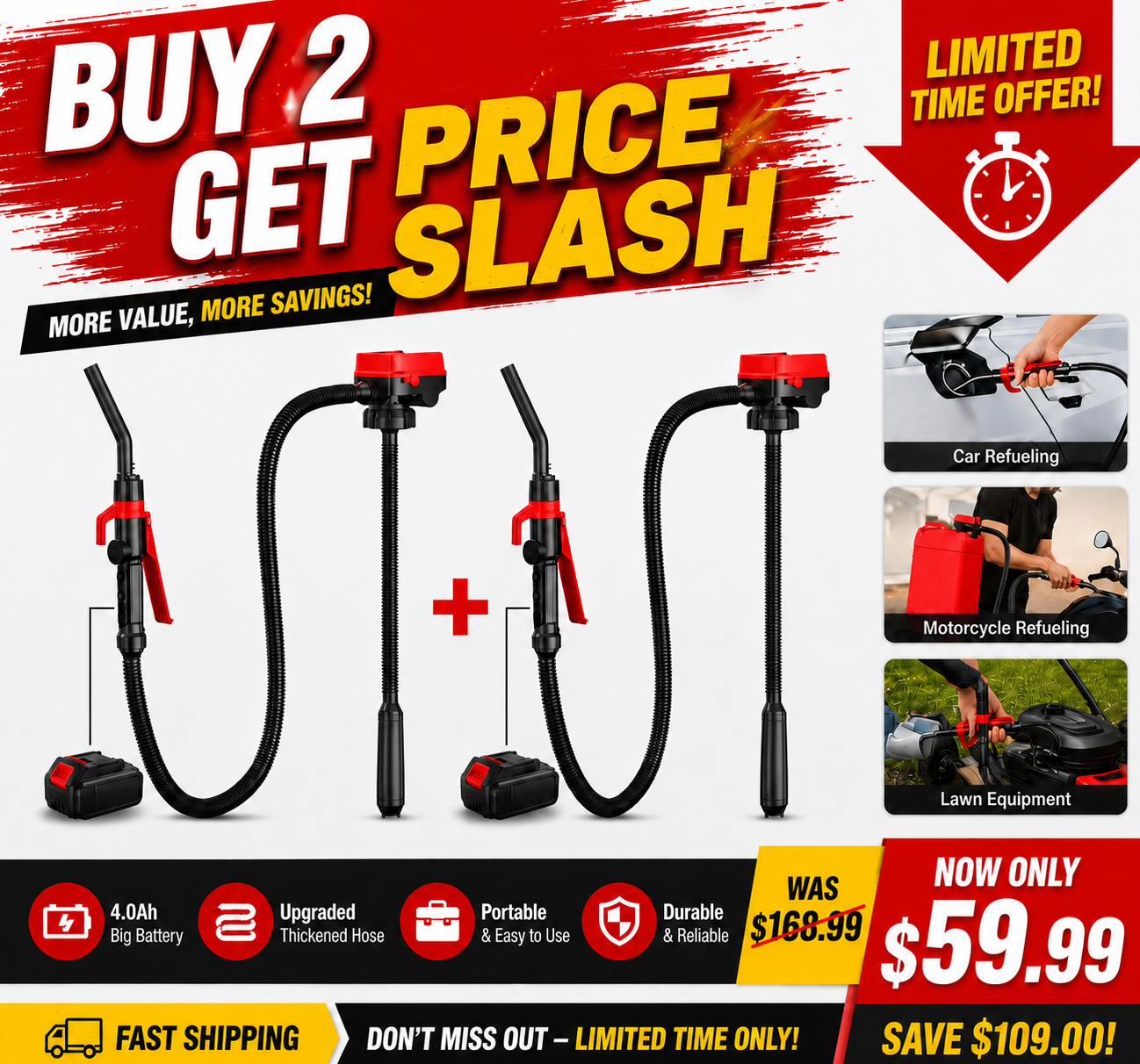 Complete Cordless Fuel Pump Kit with 4.0Ah Battery – Compatible with DeWalt 20V & Milwaukee 18V