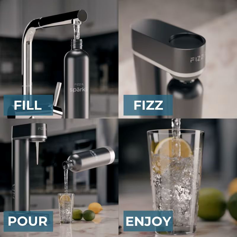 ✨ Black Stainless Steel Sparkling Water & Soda Maker 🍾 + 3 Reusable 1L Bottles | 🎁 Gift & Special Offer