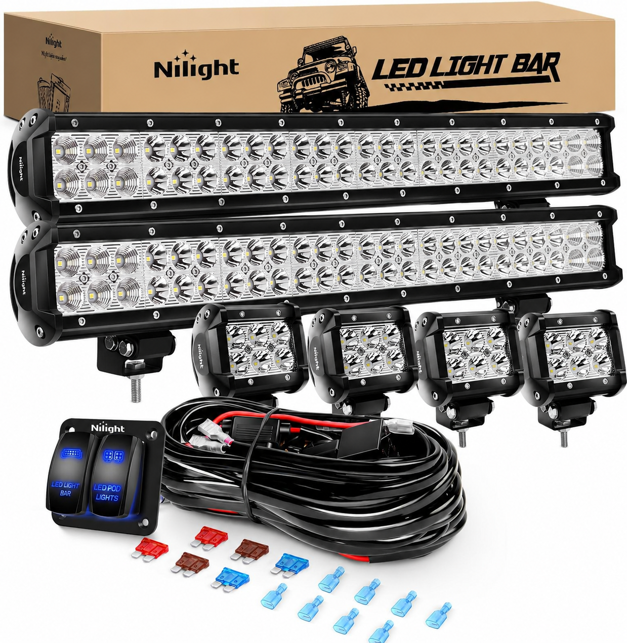 🚀MEGA SALE💡Nilight 20Inch 126W Spot Flood Combo LED Light Bar & 18w Pods Multi-Style Kit for Offroad SUV, ATV & Boat 🚙