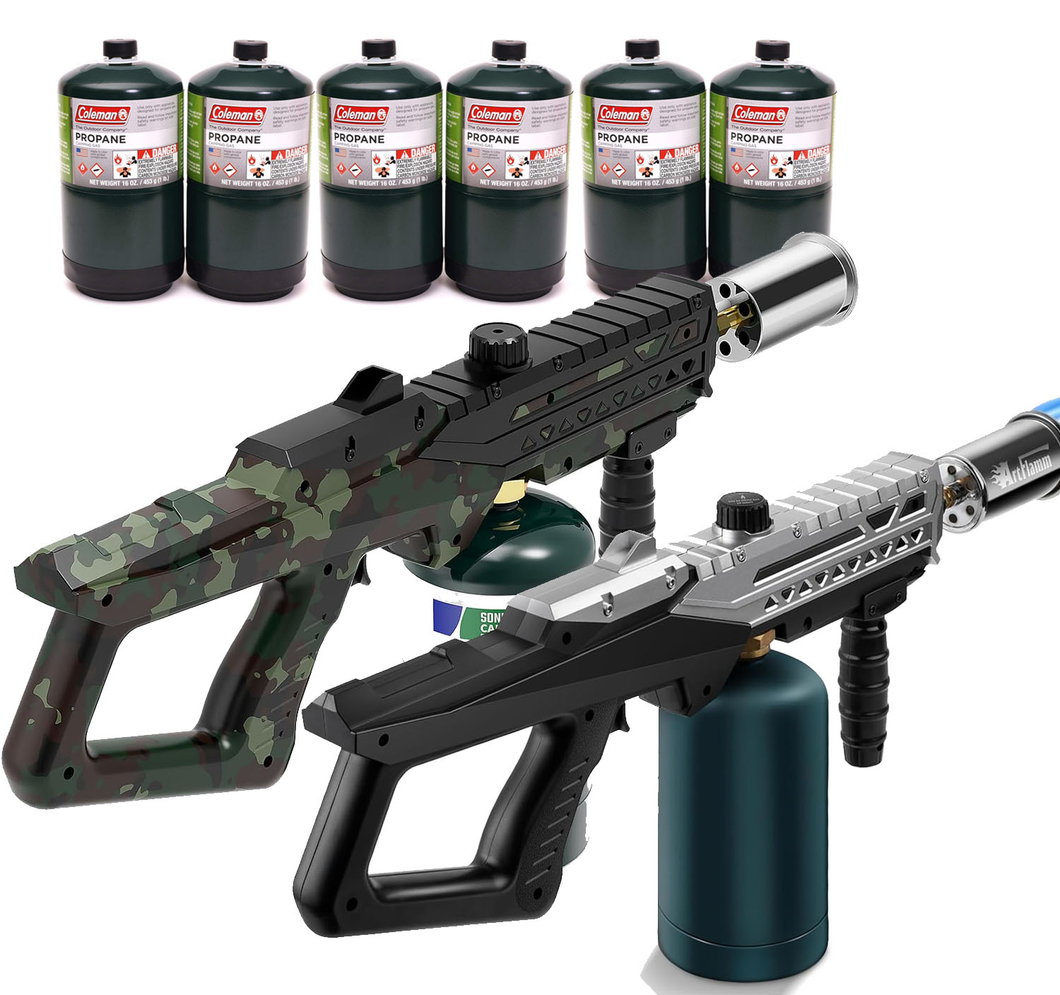 High-Power Propane Cooking Torch (with Adjustable Flame Nozzle) — (Includes Two 16-oz Propane Fuel Canisters)