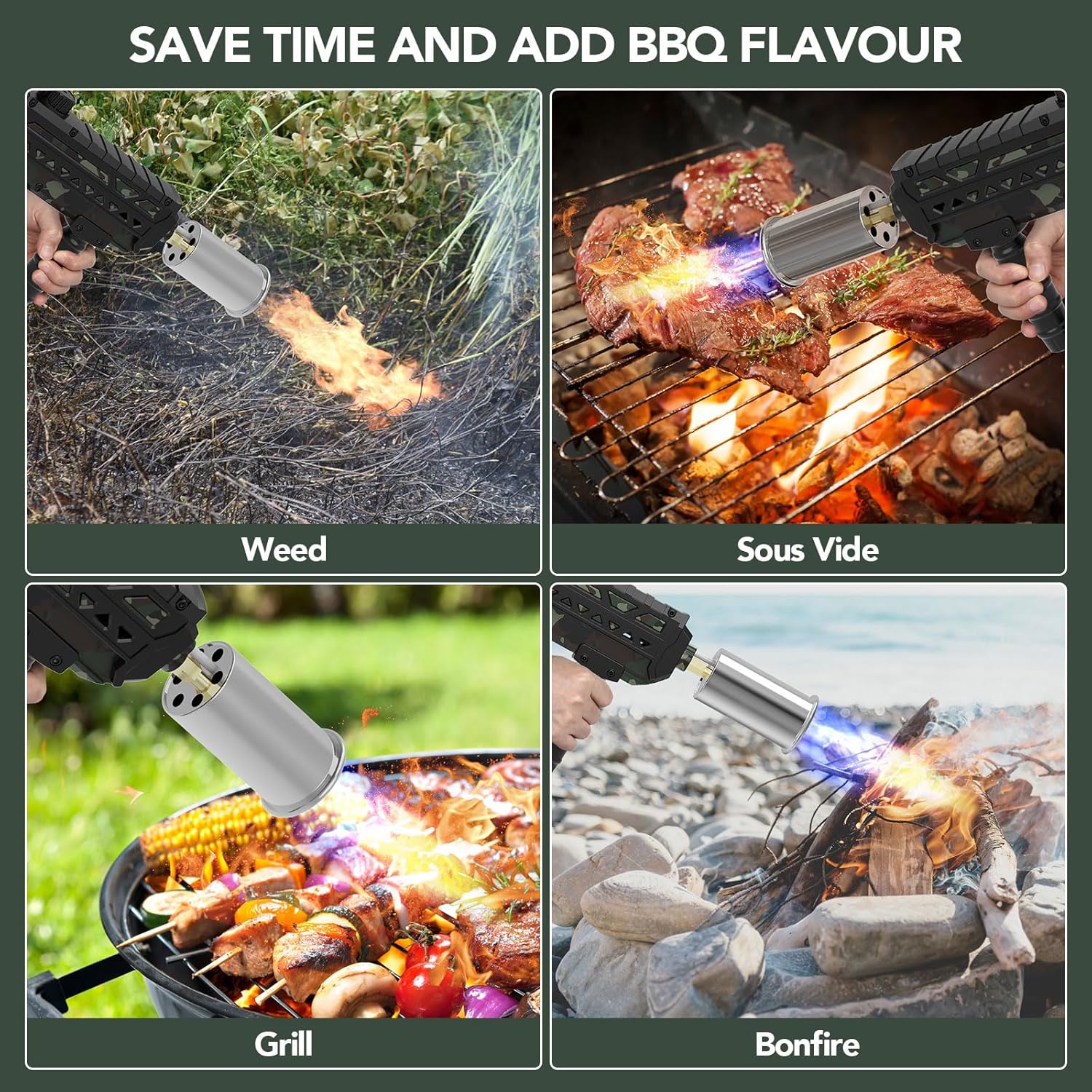 High-Power Propane Cooking Torch (with Adjustable Flame Nozzle) — (Includes Two 16-oz Propane Fuel Canisters)