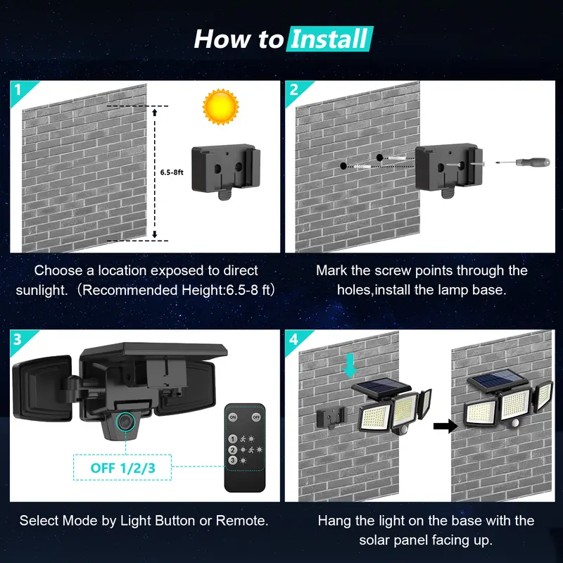 【BIG SALE】Tuffenough Solar Outdoor Lights 2500LM 210LED Security Lights,3 Heads Dimmable SpotLights with 3 Modes,IP65 Waterproof,Suitable for Yard, Garage, Porch, Pool,Garden,Barn,Patio,#Summervibes