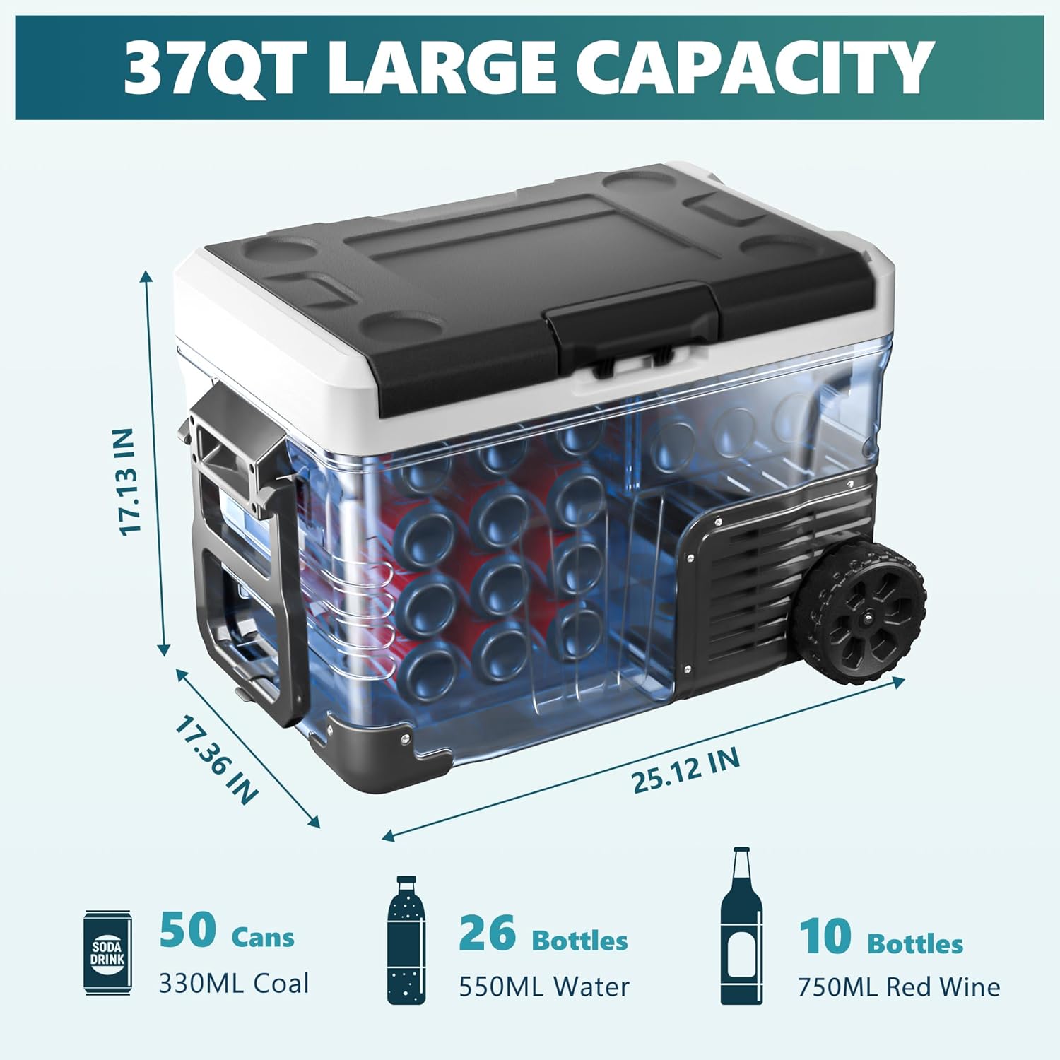EUHOMY 37 Quart (35 Liter) Portable Freezer with Wheels and 2 Baskets