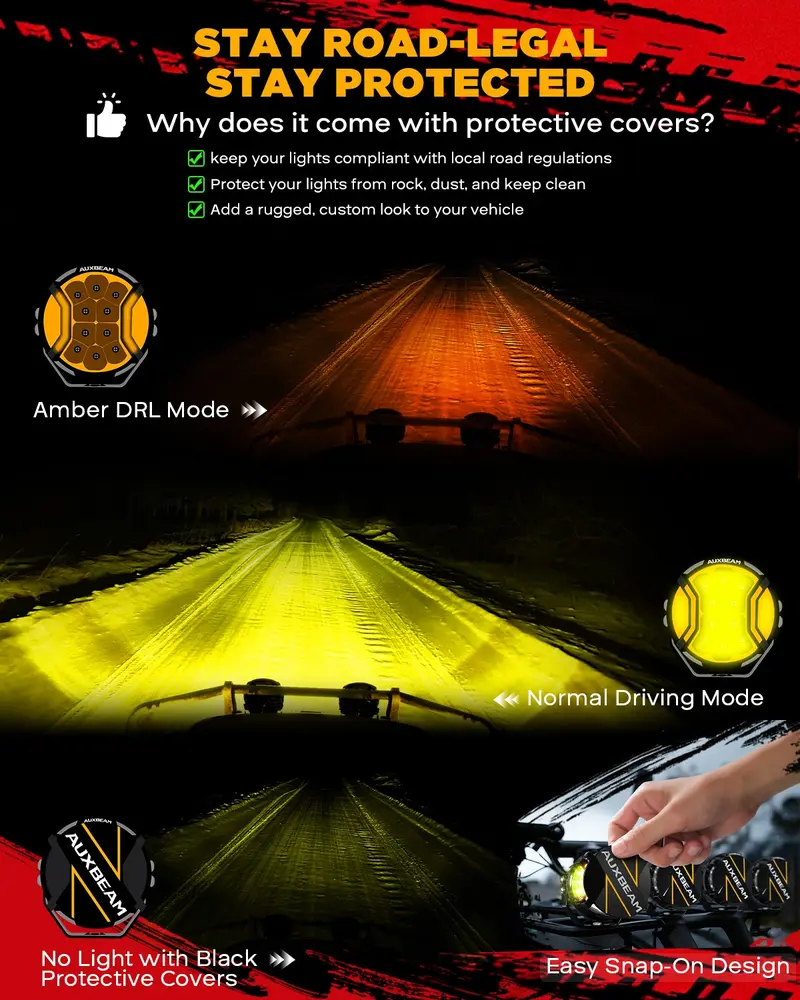 AUXBEAM LED Pods Light Offroad Driving Work Lights, X-PRO 3" 96W 6 Modes Dual Color Spot Flood Combo or V-ULTRA 5" 172W Side Shooter with Amber DRL, IP68 Waterproof for Trucks Jeep, 2PCS