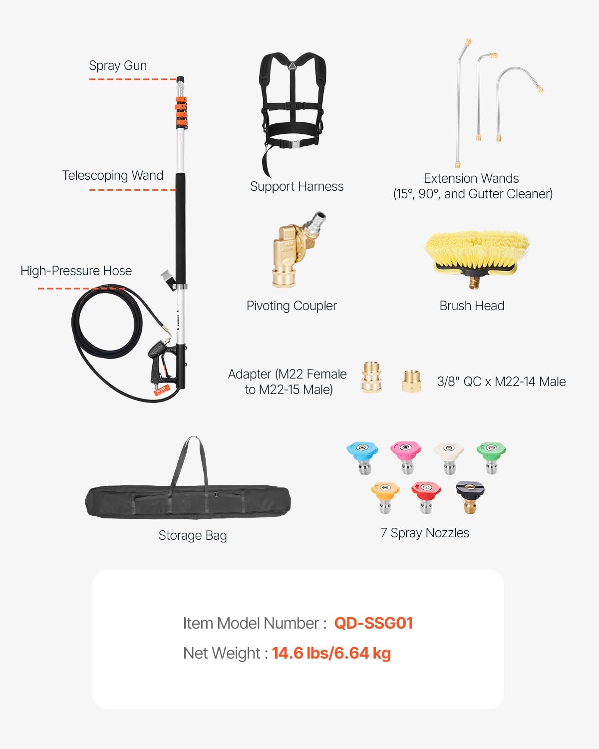 VEVOR Pressure Washer Telescopic Wand (21 ft / 4000 PSI)