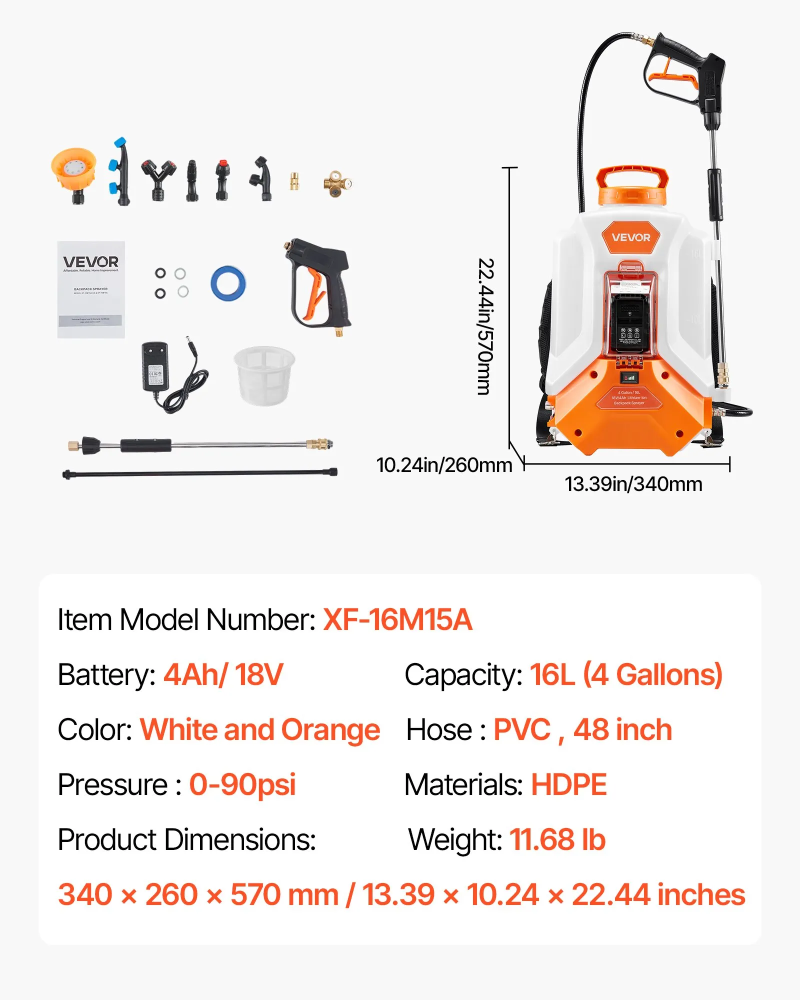 🛒BEST SELLER🚀VEVOR Battery Powered Backpack Sprayer, 4 Gallons Electric Backpack Sprayer, 2 Wands & 8 Nozzles, Adjustable 0-90 PSI, 4H Runtime, Portable Yard Garden Lawn Sprayers for Weeding Spraying Cleaning
