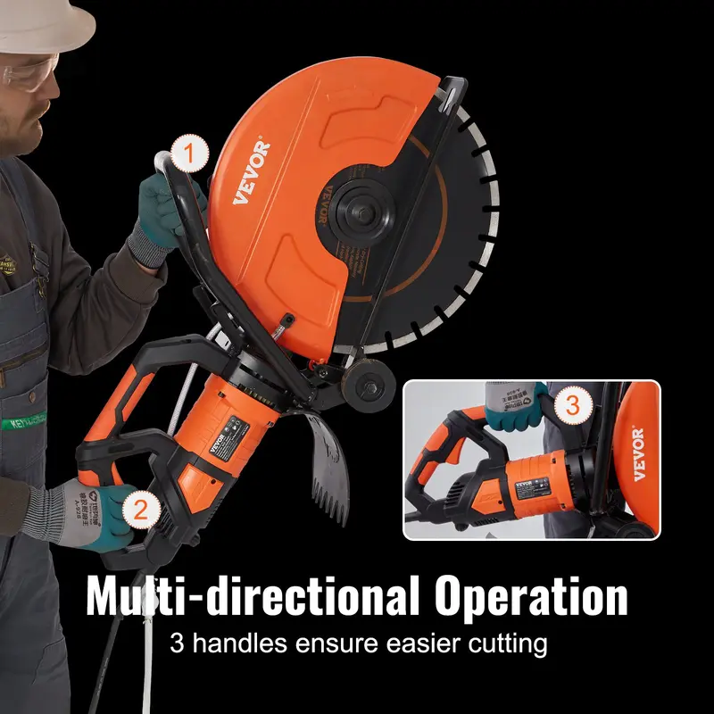 🔥【fathers day gift】VEVOR Electric Concrete Saw 16 in3200 W 15 A Motor Circular Saw Cutter with Max. 6 in Adjustable Cutting DepthWet Disk Saw Cutter Includes Water LinePump and Bladefor StoneBrick Construction