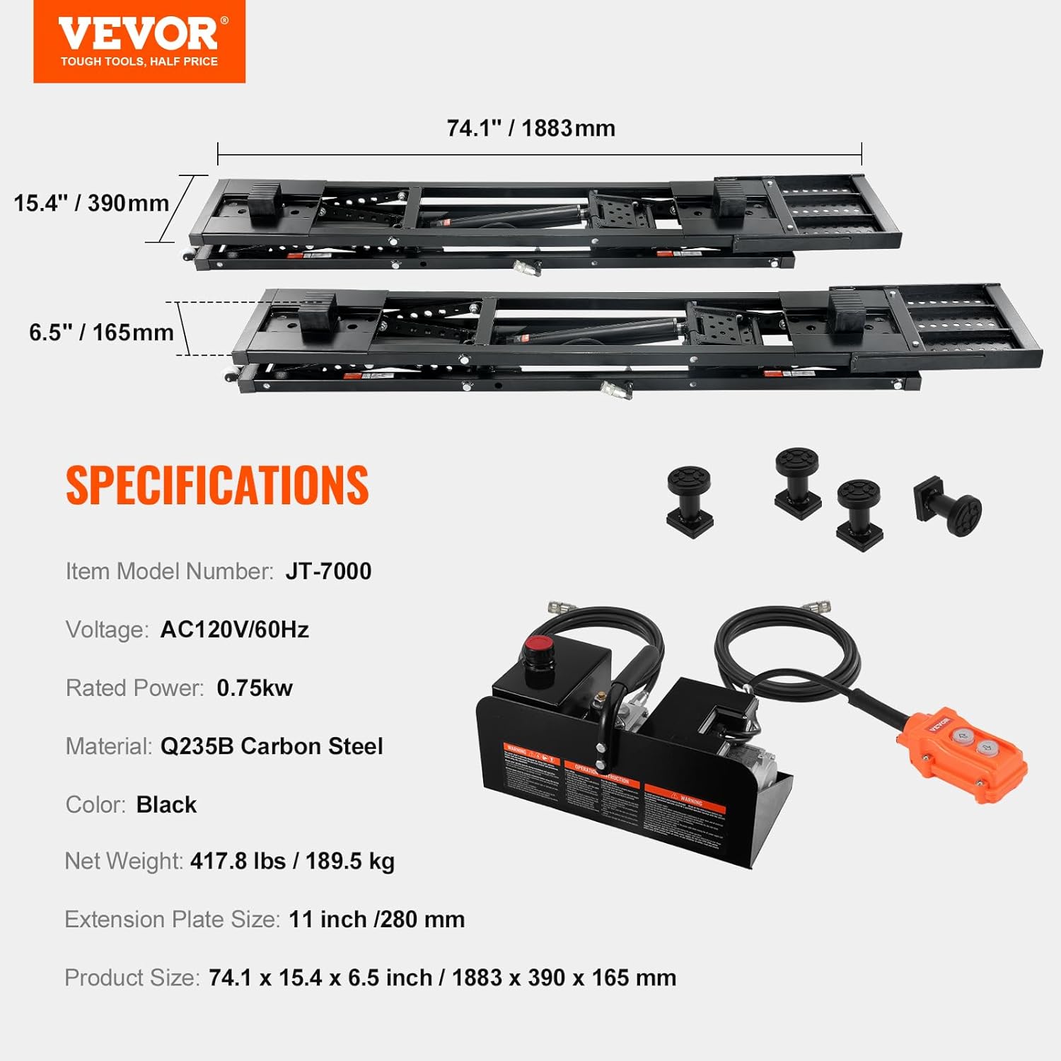 VEVOR Car Lift, 25.6" Max. Height
