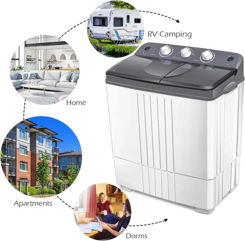 【New Release】Portable Washing Machine, 20Lbs (12Lbs Washing and 8Lbs Spinning) Twin Tub Washing Machine w/Drain Pump, Semi Automatic Compact Washer & Sipnner, Portable Washer Dryer Combo for Apartments Dorms RV Camping