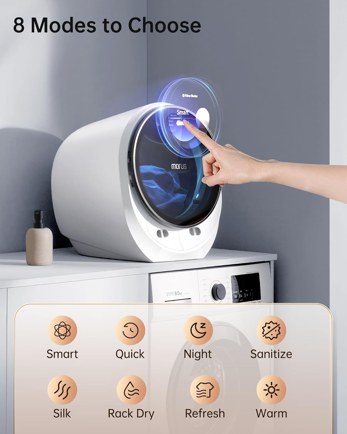 [New Release]Clothes Dryer with 8 Smart Drying Modes,1200W Dryer Machine with Stainless Steel Drum, No Installation Required, Plug & Play, Anti-Crease, Odor Removal,for Apartments Dorm RV