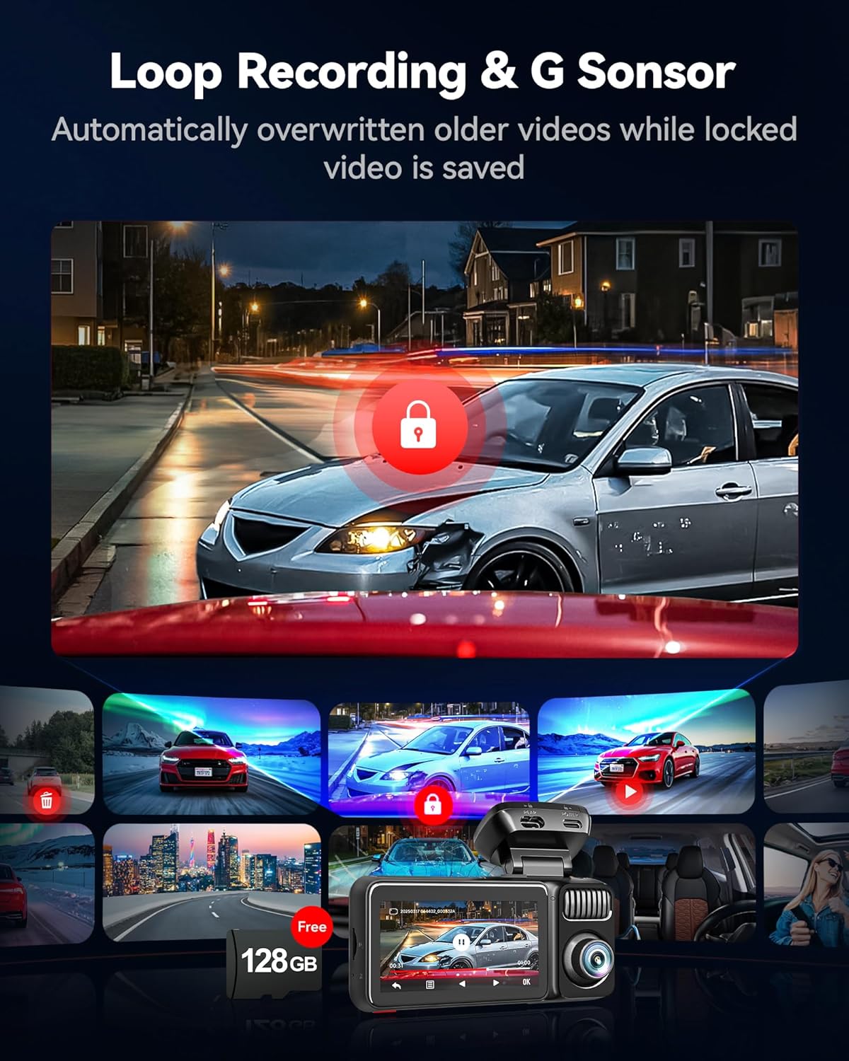 [Limited-Time Promotion] 4K 3-Channel Dash Cam: 3-Way Recording, Voice Control, GPS Positioning, HDR (High Dynamic Range) Imaging, and Parking Monitoring Mode.