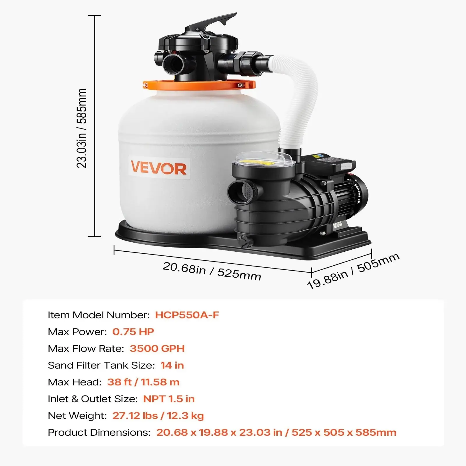 FlashPure Sand Filter Pump, 16 in for Above Ground Pool