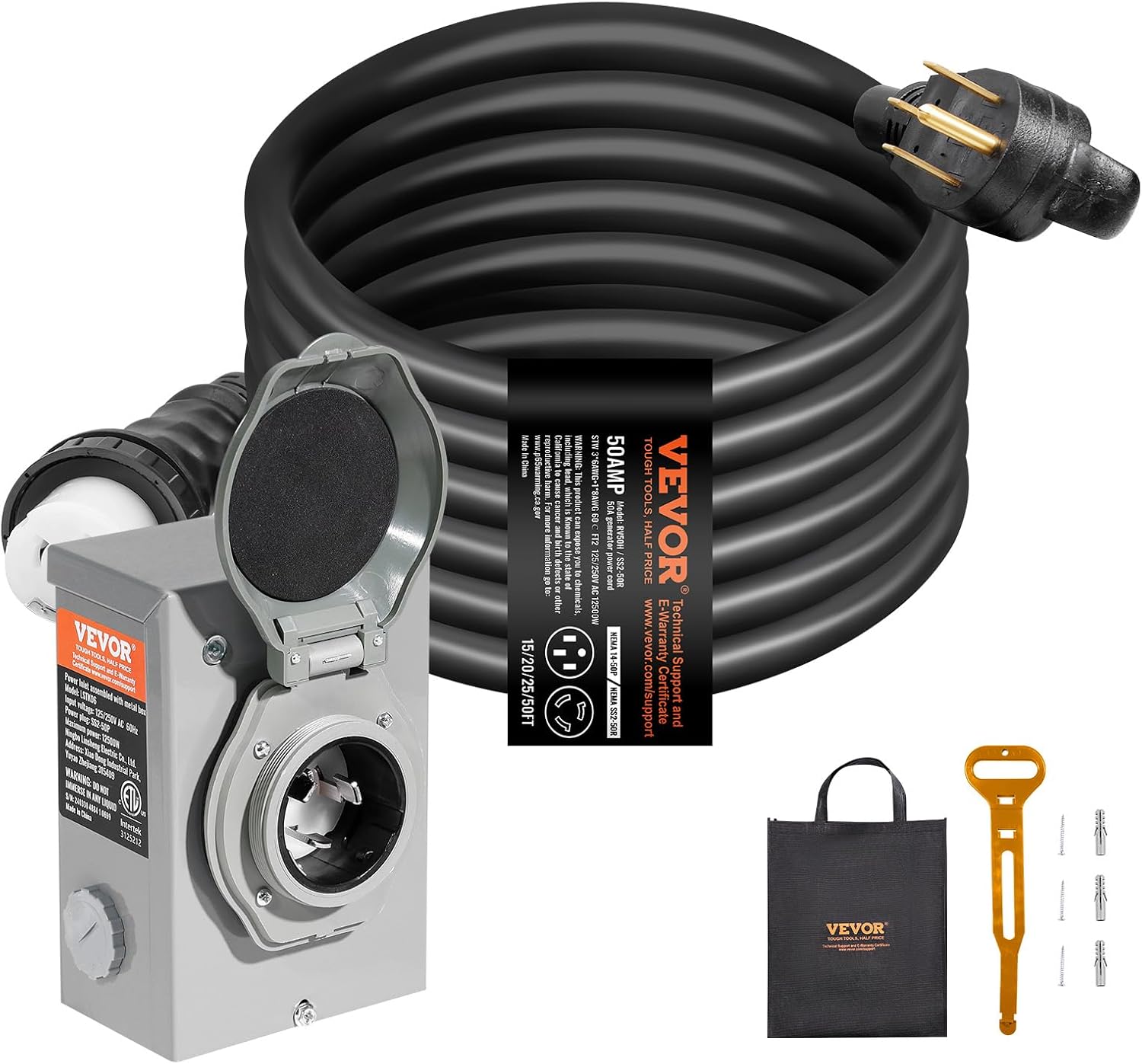 VEVOR 50 Amp Generator Cord and Power Inlet Box Kit