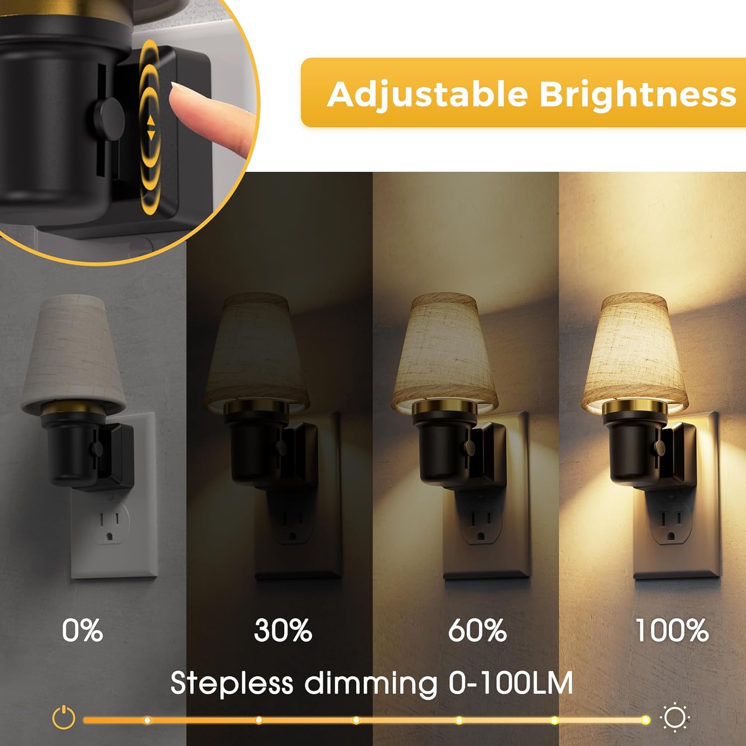 LED Night Lights Plug into Wall, 2 Pack Linen Fabric Round Platform Decor Night Light