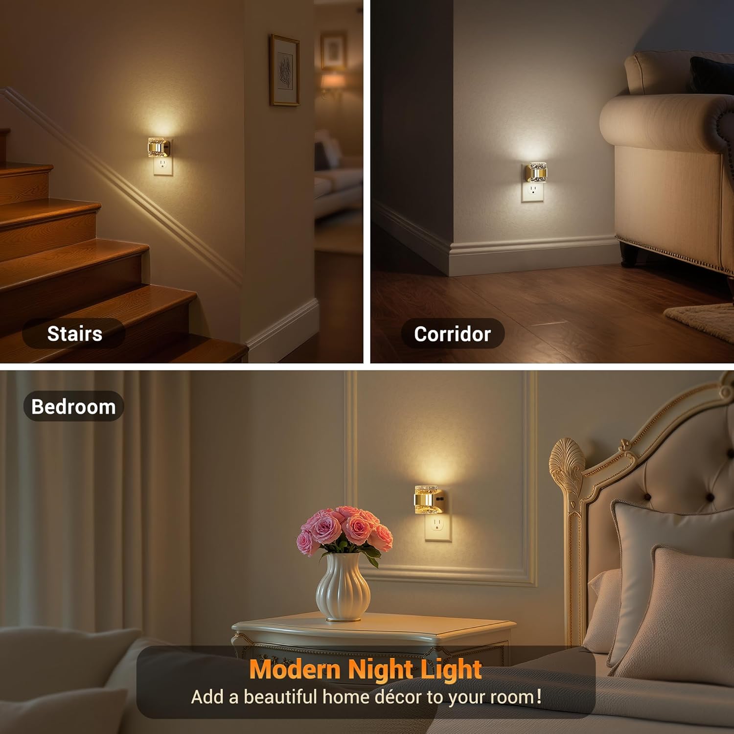 Golden Bubble Night Lights Plug into Wall, [2 Pack]Night Light3000K/4000K/5000K & 3 Brightness Levels