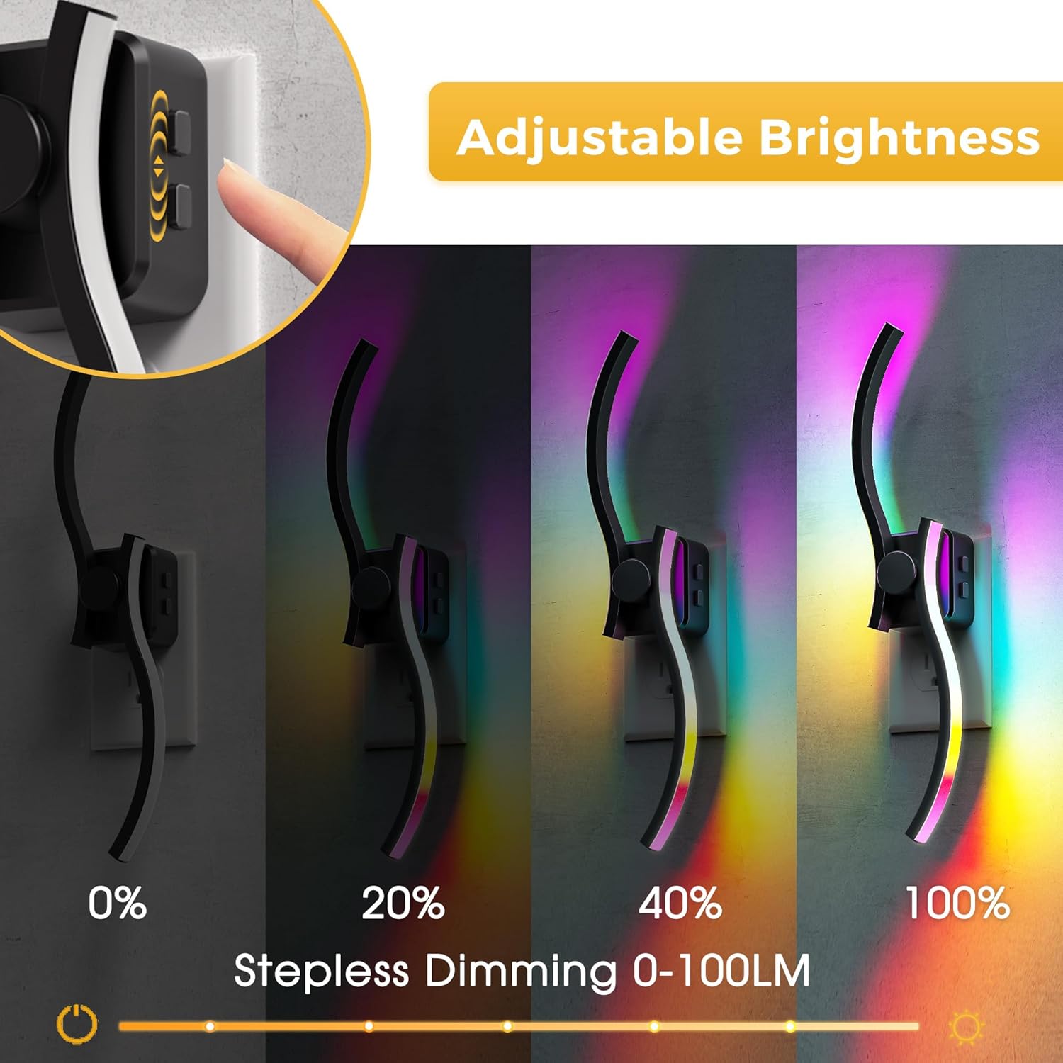 2 Pack Night Lights Plug into Wall, Modern Nightlight with Dusk to Dawn Sensor, 3000K & RBG Dimmable Wave Plug