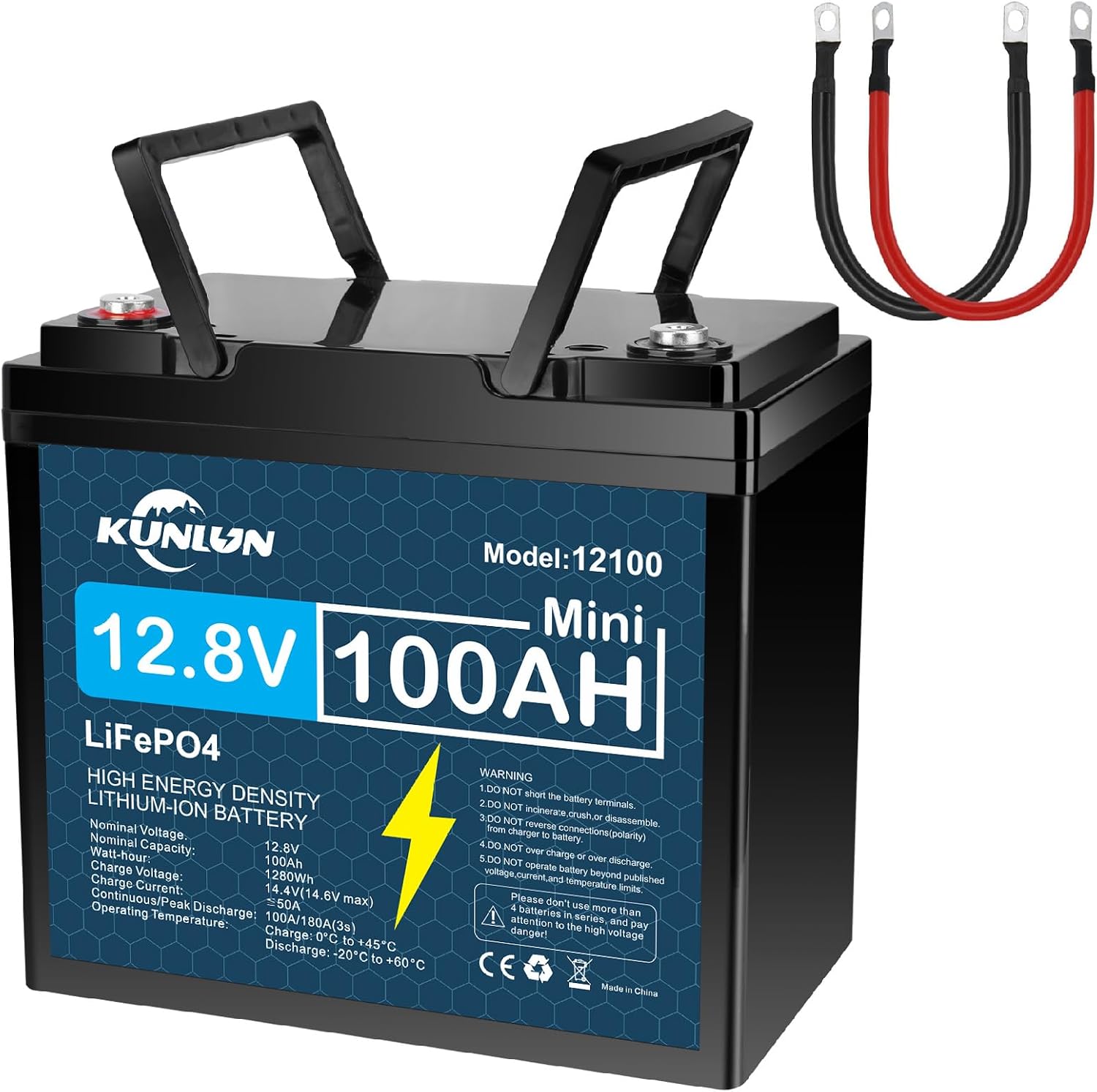 🔥Summer Sale🔥KUNLUN 12V 100Ah LiFePO4 High Capacity Battery