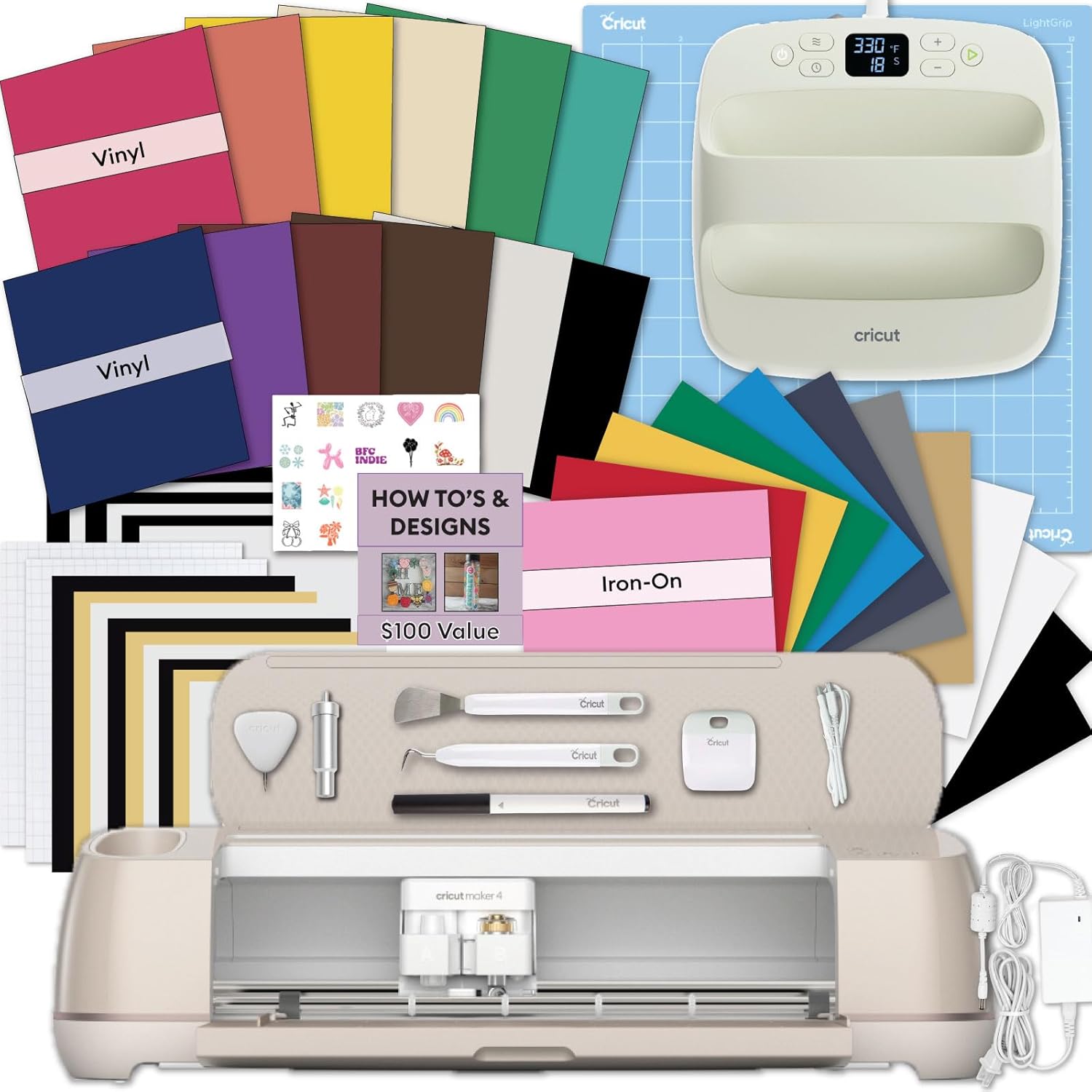 ☀️Summer Sale🔥🎨Cricut Maker 4 T-Shirt Making Bundle – Cutting Machine + EasyPress SE Heat Press, Vinyl & Iron-On Kit for DIY Apparel & Crafts