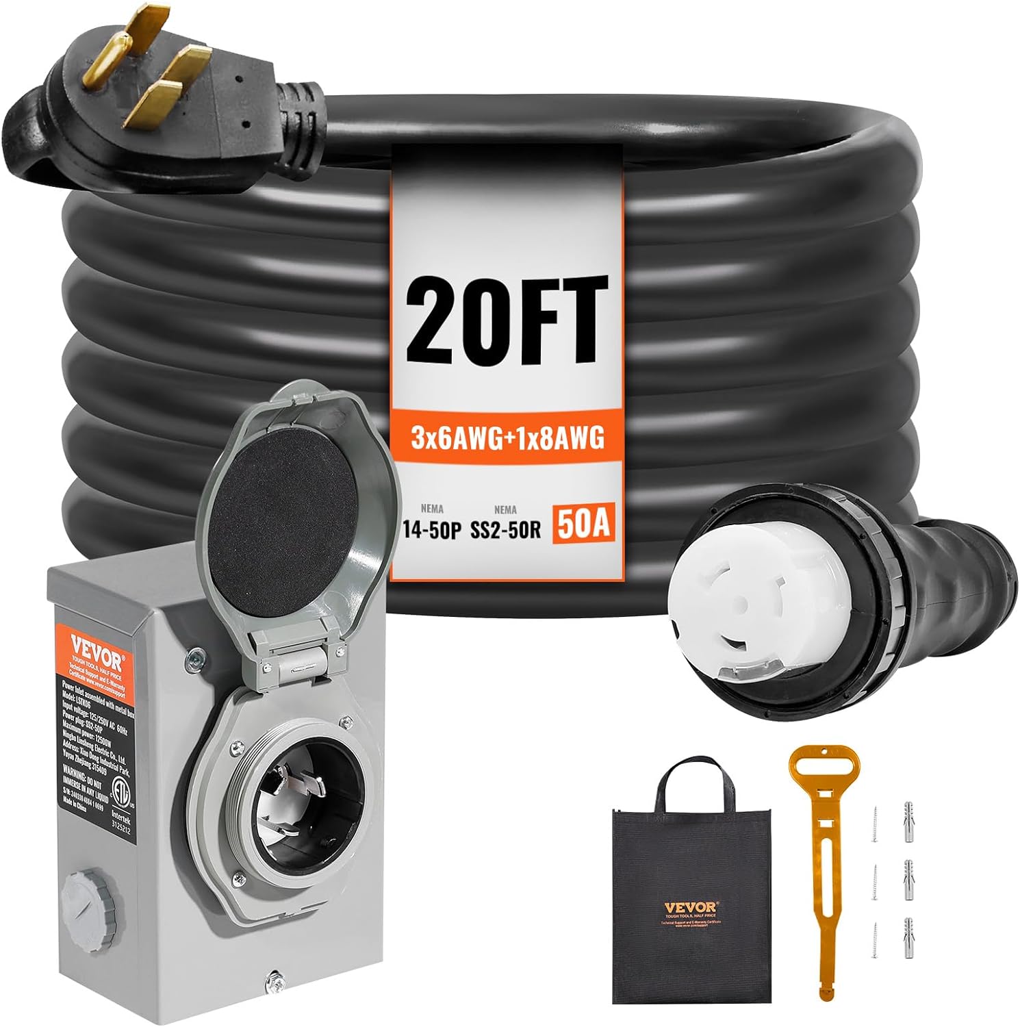 VEVOR 50 Amp Generator Cord and Power Inlet Box Kit
