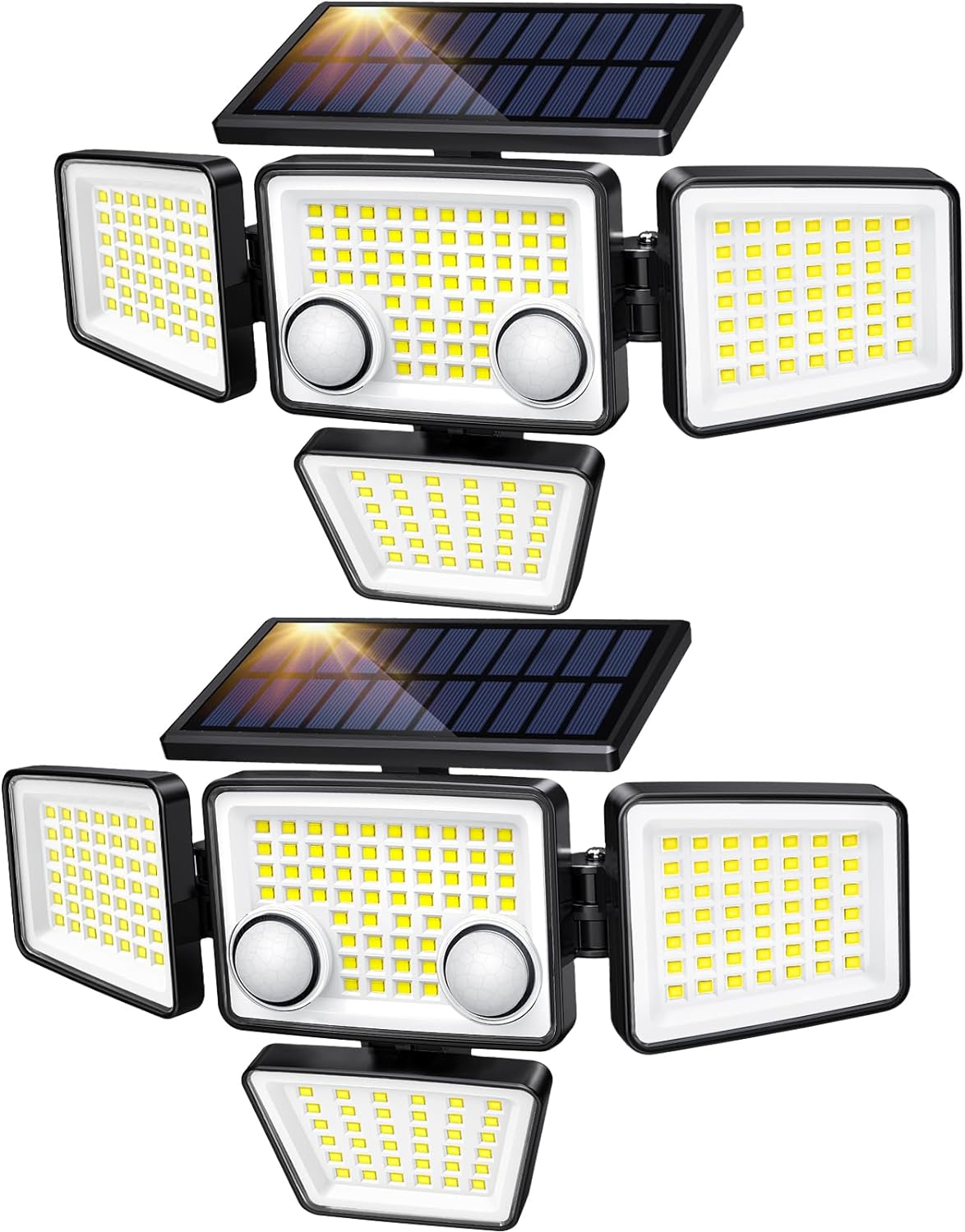 Solar Motion Sensor Flood Lights Outdoor (2 Pack) – 3000LM 188 LED 4-Head Security Lights, 270° Wide Angle, IP65 Waterproof, Easy Install for Yard, Garage & Backyard