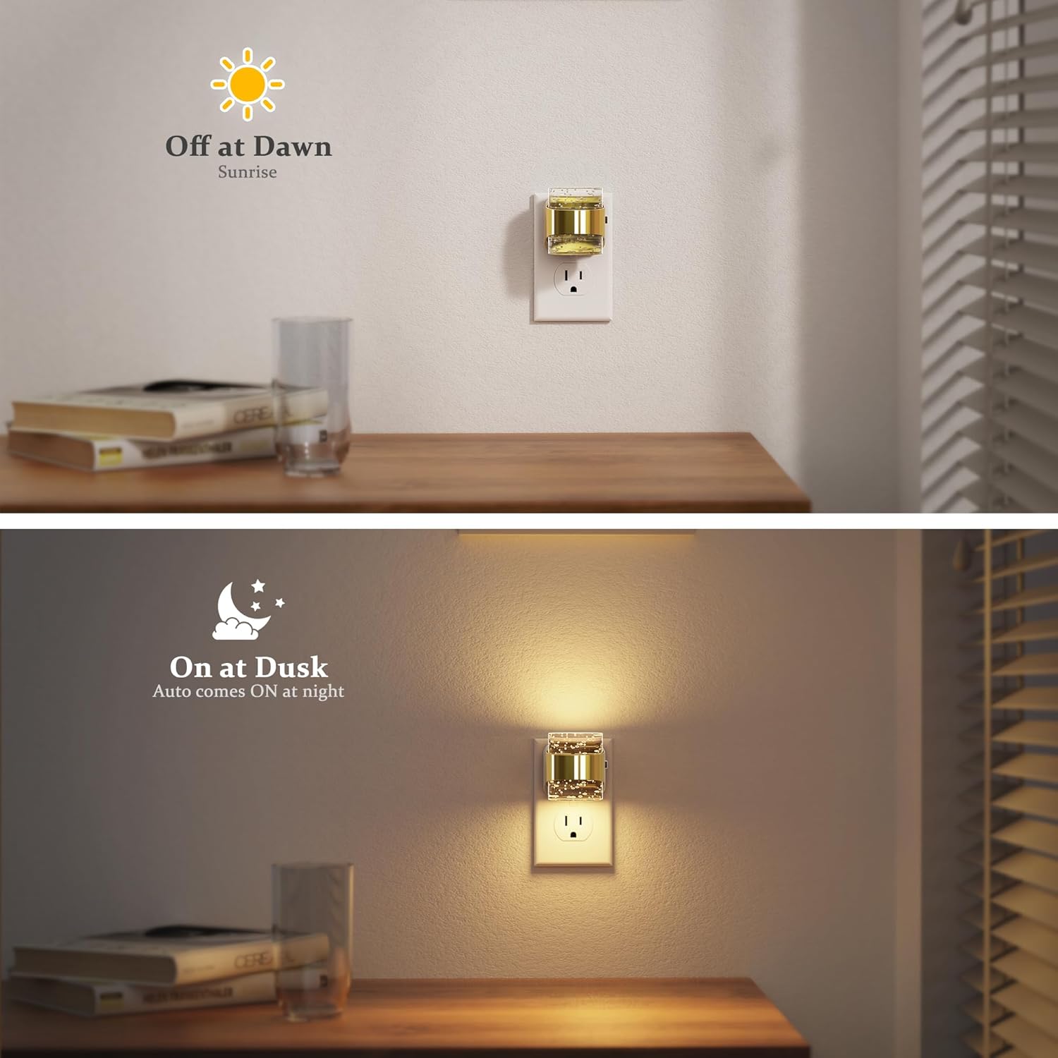 Golden Bubble Night Lights Plug into Wall, [2 Pack]Night Light3000K/4000K/5000K & 3 Brightness Levels