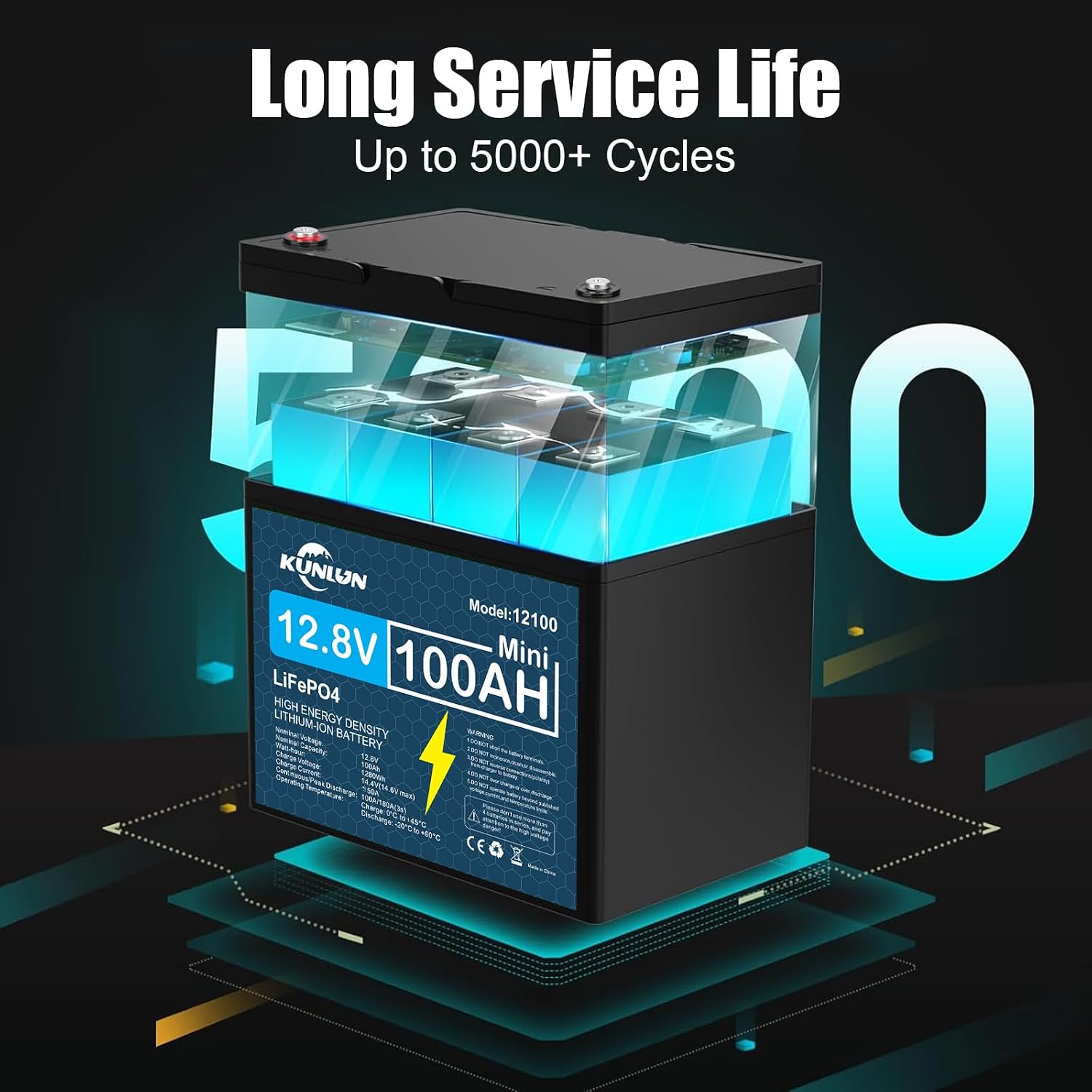 🔥Summer Sale🔥KUNLUN 12V 100Ah LiFePO4 High Capacity Battery