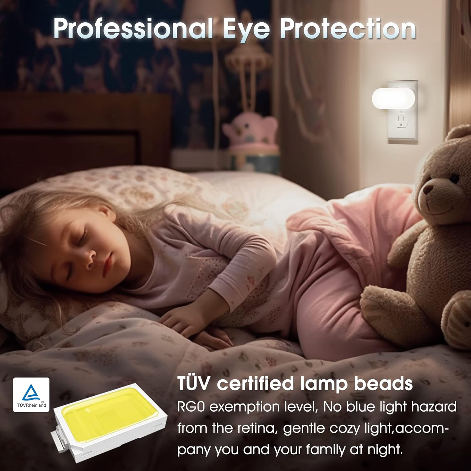Led Night Light, Plug into Wall, [2 Pack] with Dusk to Dawn Sensor, 1W 5000K Dimmable Night