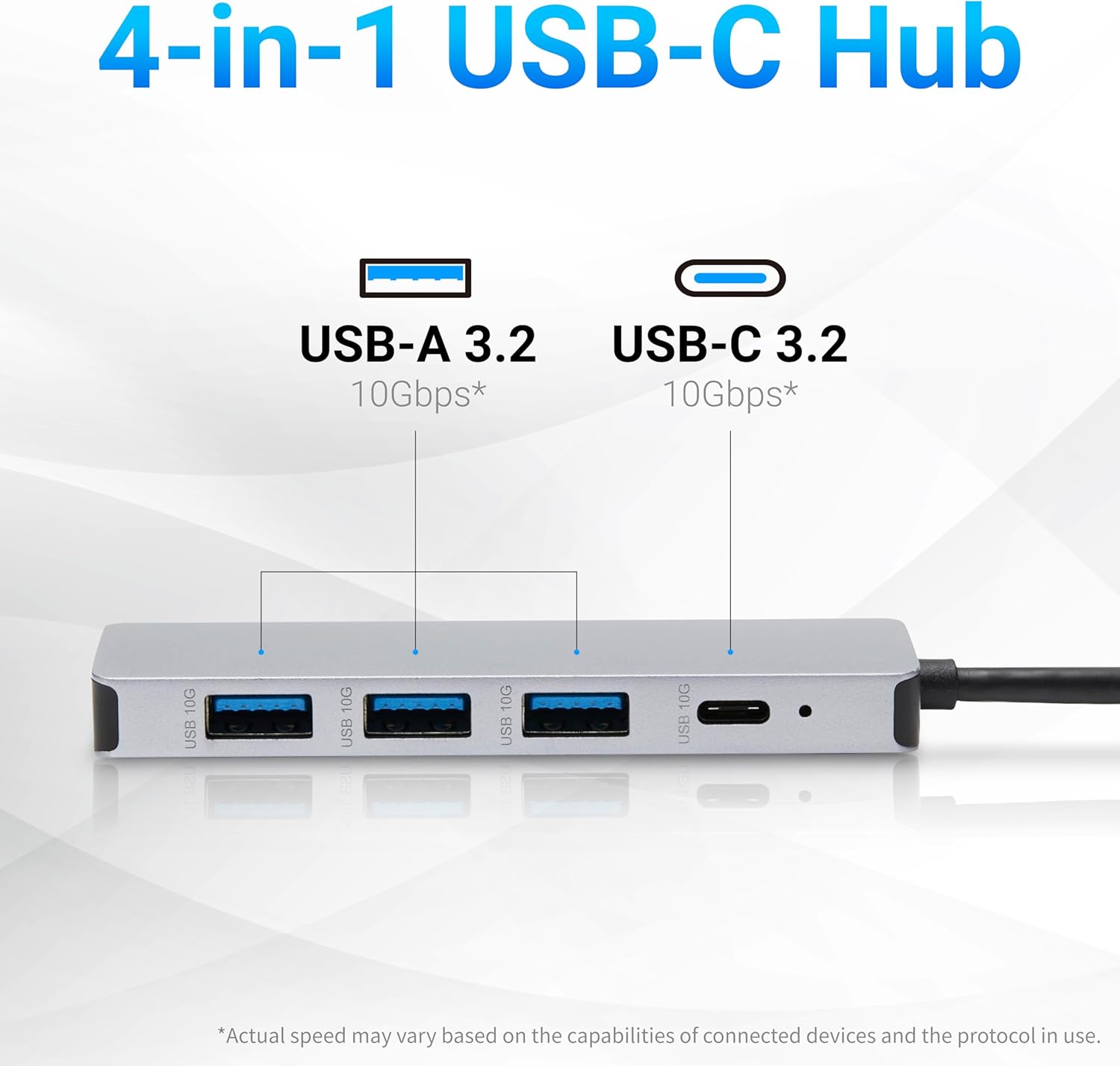  USB 3.2/3.1 Gen 2 Multiport USB C Hub Dock, 10Gbps, USB-C to 1xUSB-C/3xUSB-A