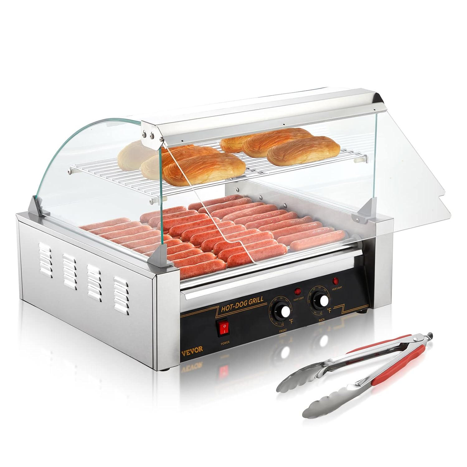 ⚡LIMITED-TIME OFFERS- Electric Hot Dog Roller Machine with Cover | Dual Temp Control Stainless Steel Sausage Grill Cooker 🌡️