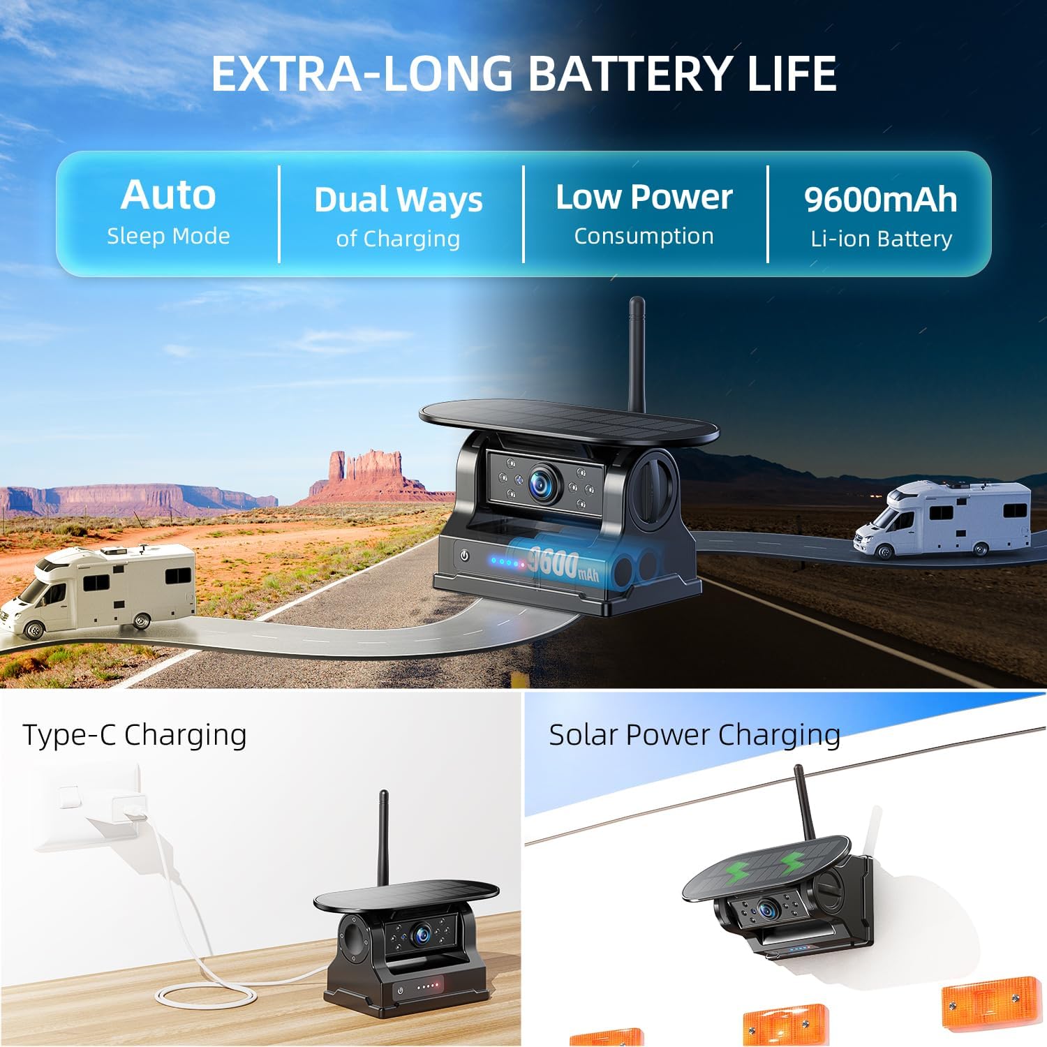 HD1080P 7”Dual Magnetic Solar Wireless Backup Cameras