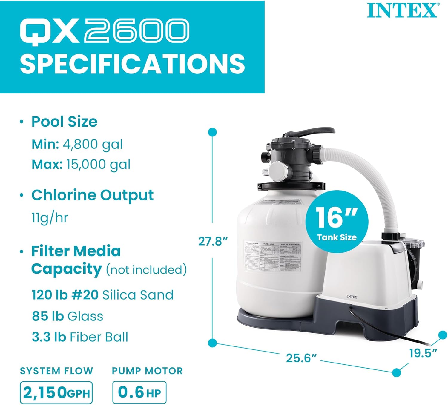 💥Today Only⚡INTEX 2,100 GPH Krystal Clear Sand Filter Pump