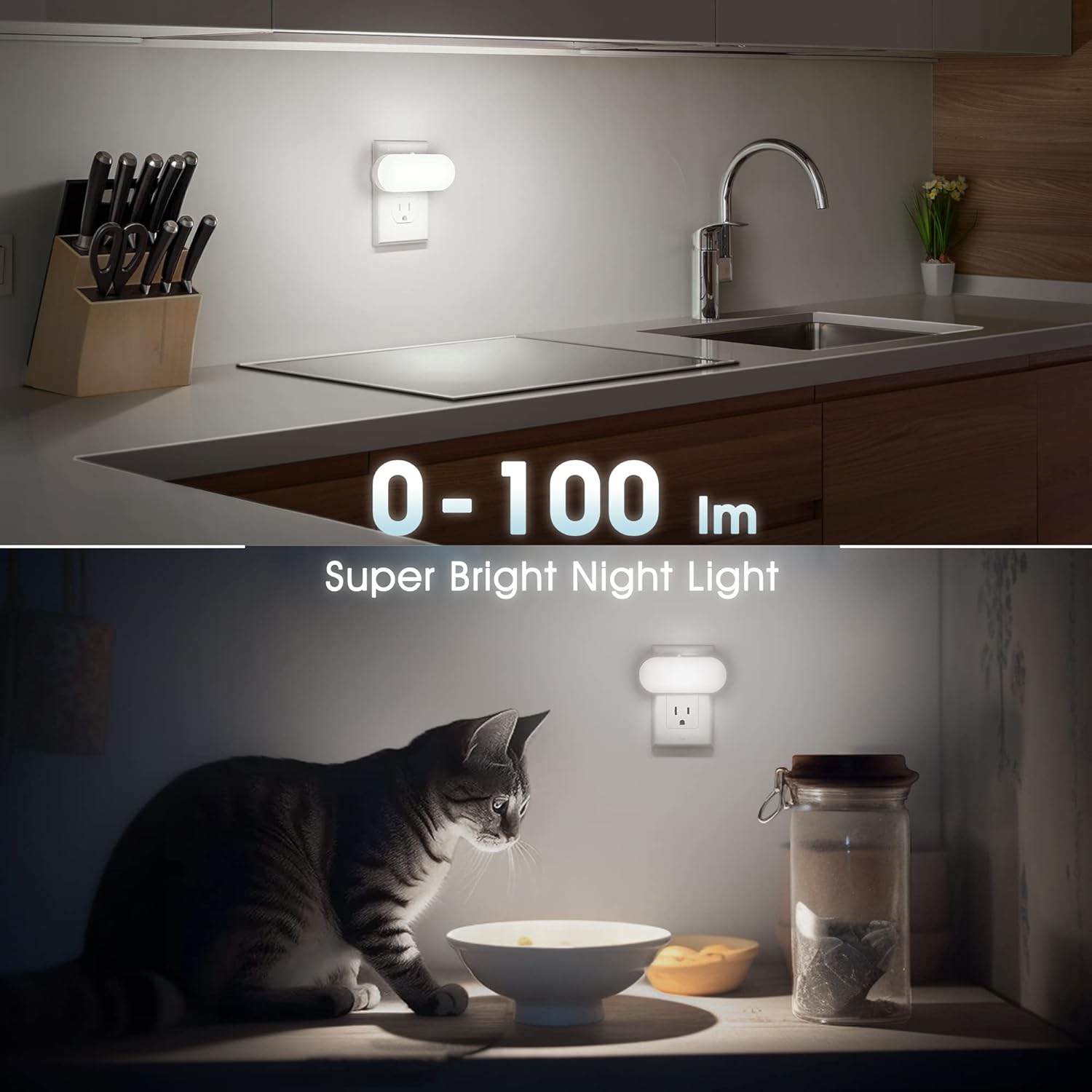 Led Night Light, Plug into Wall, [2 Pack] with Dusk to Dawn Sensor, 1W 5000K Dimmable Night