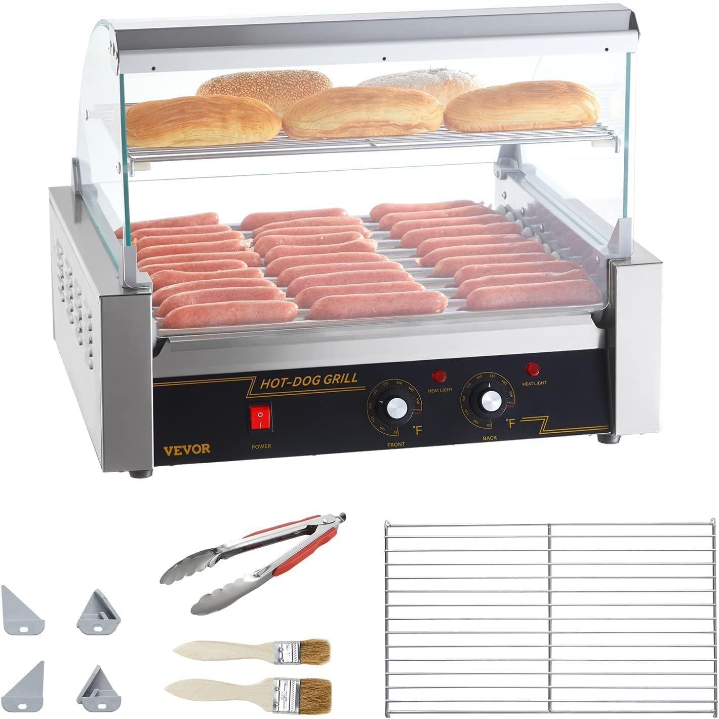 ⚡LIMITED-TIME OFFERS- Electric Hot Dog Roller Machine with Cover | Dual Temp Control Stainless Steel Sausage Grill Cooker 🌡️