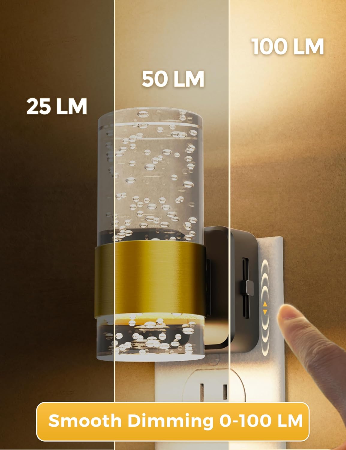  2 Pack Acrylic Nightlight with 0-100 LM Adjustable Brightness, 3000K Plug in Night Light with Dusk to Dawn Sensor
