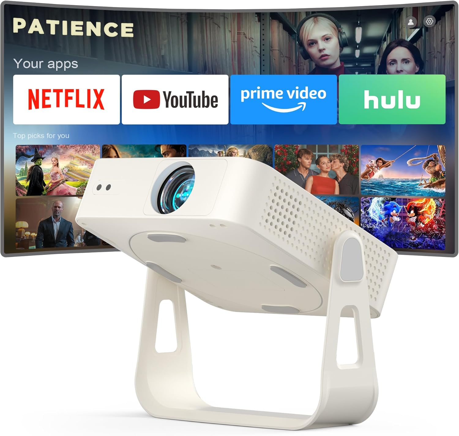 ⚽World Cup Deal！XuanPad Smart Mini Projector, 4K Supported Outdoor Movie Projector with 360° Stand for Live Football Watch Party
