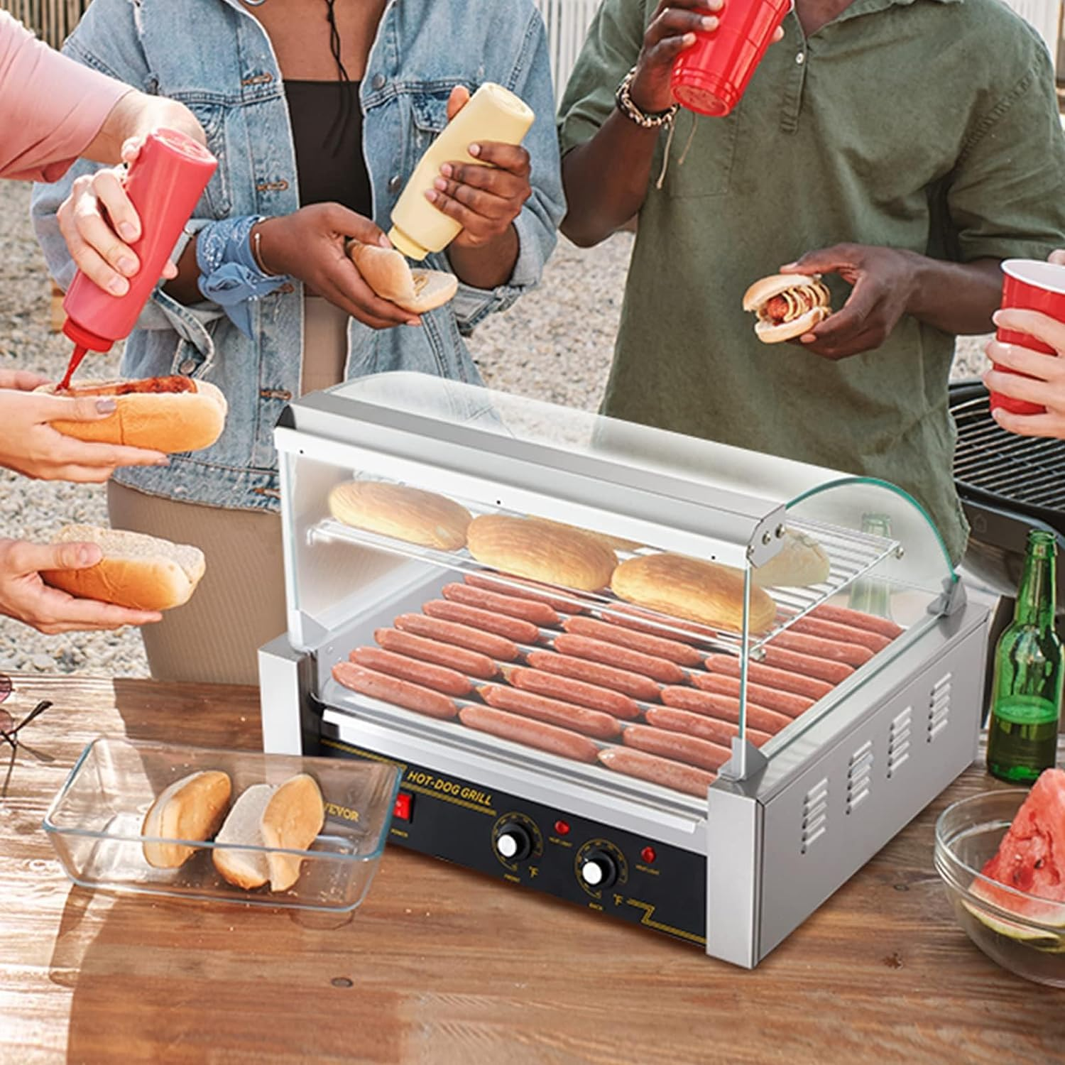 ⚡LIMITED-TIME OFFERS- Electric Hot Dog Roller Machine with Cover | Dual Temp Control Stainless Steel Sausage Grill Cooker 🌡️